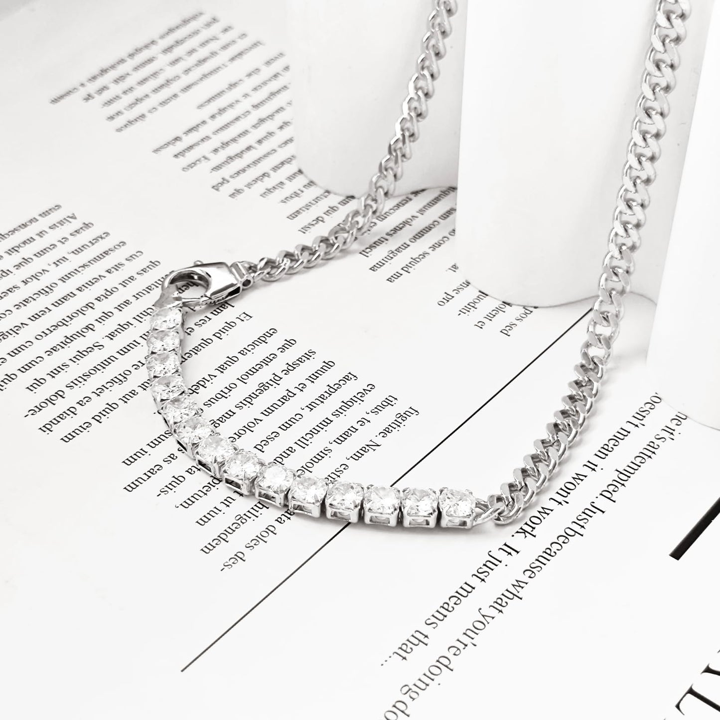 LULII Tennis Necklaces for Women 14K Silver Plated Chunky Cubic Zirconia Choker Cuban Link Chain for Women Jewelry Gifts
