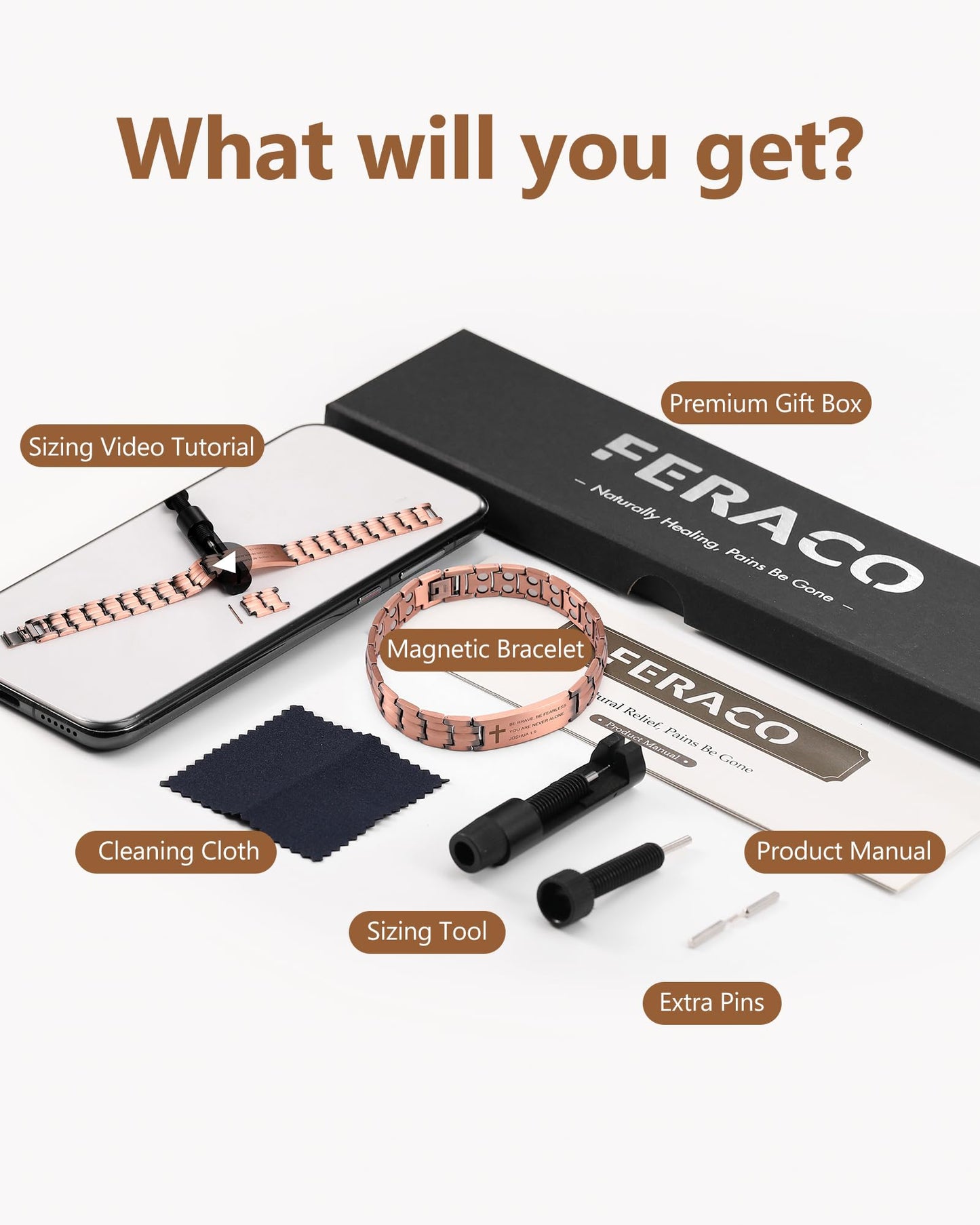 Feraco Copper Cross Bracelet for Men,Magnetic Therapy Cooper Bracelets with Magnets, Men's Christian Jewelry for Anniversary Father's Day