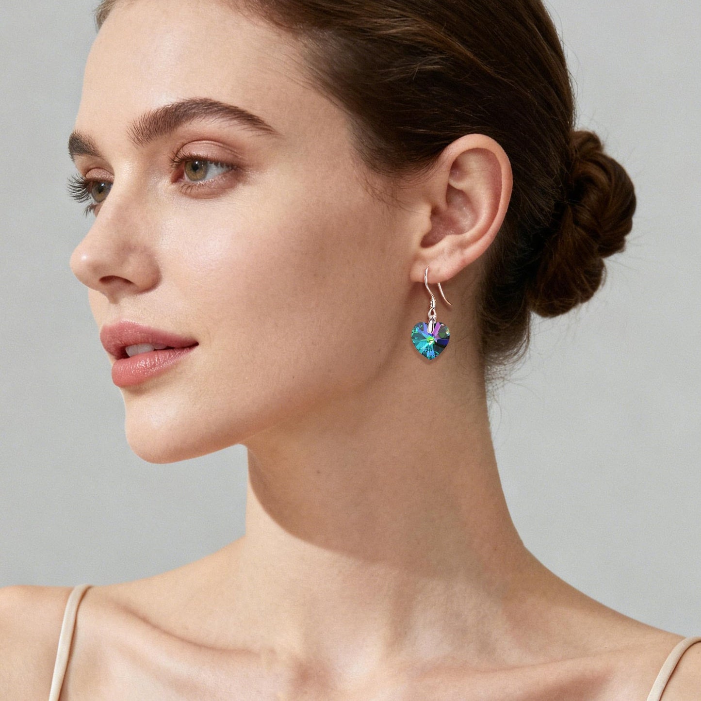 Austrian Crystal Heart Drop Dangle Earrings for Women 925 Sterling Silver Hook Hypoallergenic Earring (Rainbow)