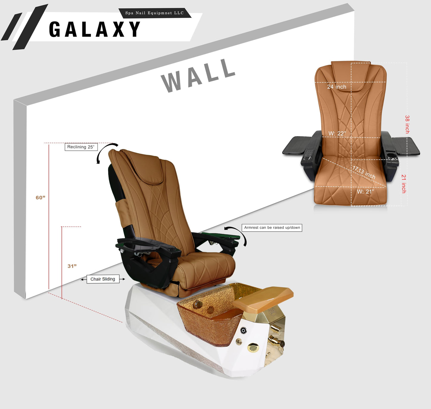 Galaxy Professional Nail Salon Furniture Set – Luxury Pedicure Spa Chair, Manicure Table & Technician Stools (Capuchino Set, Espresso Table)