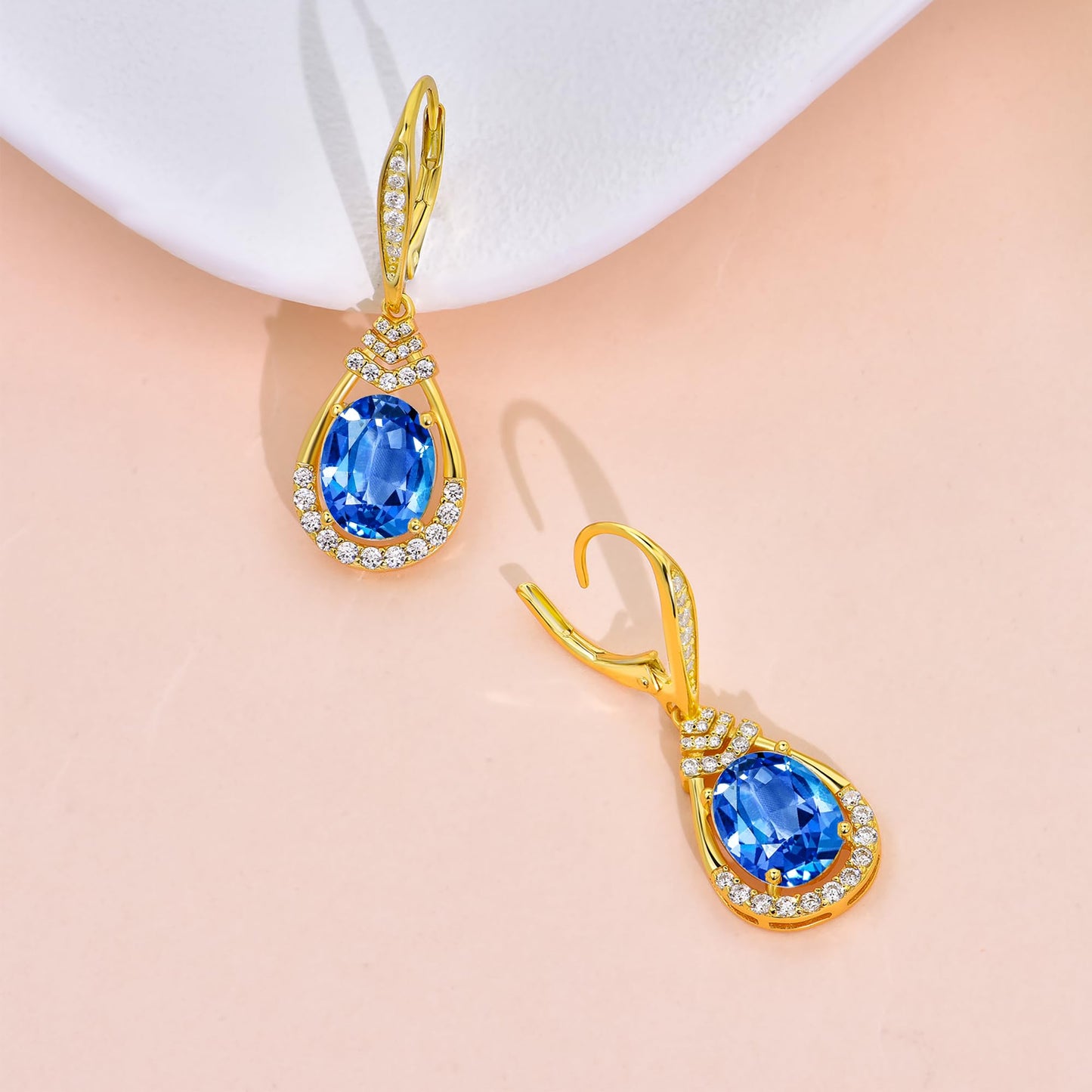 Blue Topaz Dangle Earrings for Women 18K G Plated Sterling Silver December Birthstone Teardrop Leverback Drop Earring for Mom Lady Wedding Jewelry Gifts for the Bride BirthdayDay Gifts
