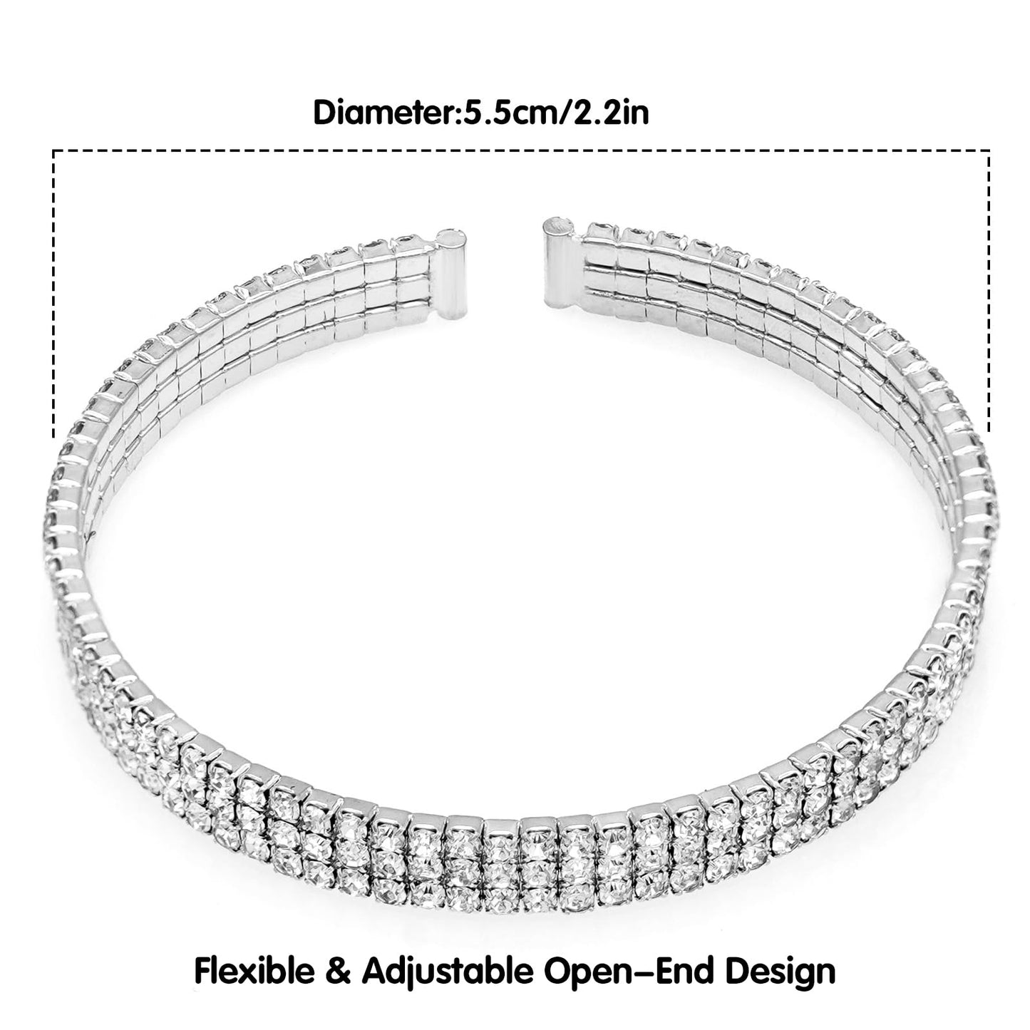 Tidefire Rhinestone Tennis Cuff Bracelet for Women Crystal Bridal Bangle for Prom Wedding Party Dating (1200 Silver)