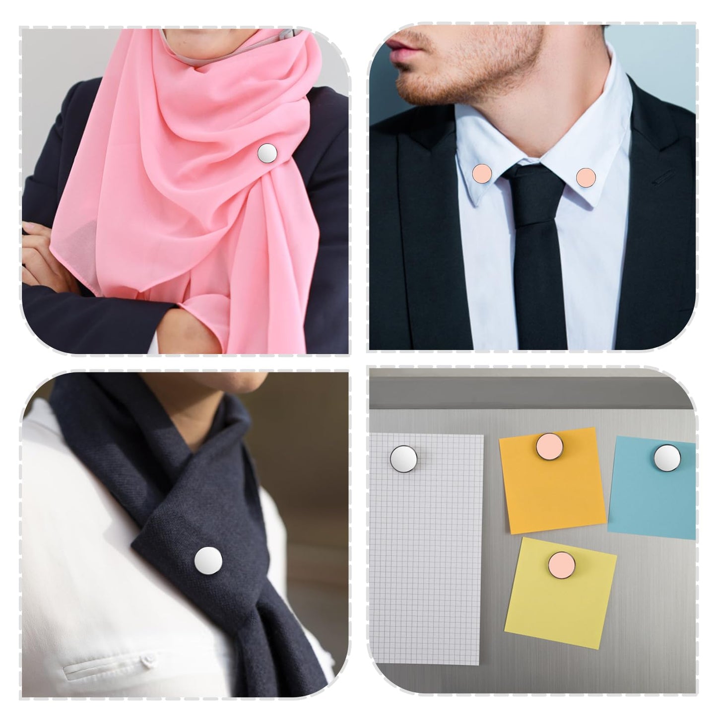 8pcs Hijab Magnetic Pins, Multi-Purpose Magnetic Scarf Clip no Snag Hijab Magnets Scarf Magnetic Clasp Strong Magnetic Hijab Pins Pinless Brooch for Women Clothes (Pink, Silver)