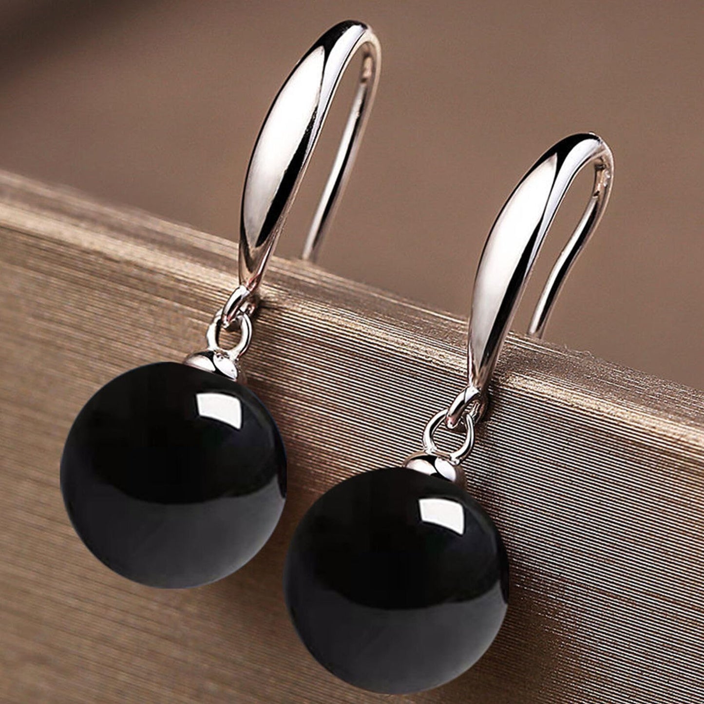 12mm Natural Ocean Pearl Freshwater Cultured Colorful Simulated Beads Drop Dangle Earrings Elegant Birthday Wedding Party Costume Prom Statement Jewelry for Women-black