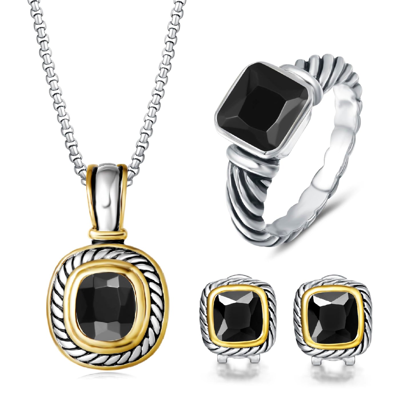 UNY Jewel Petite Ring Twisted Cable Wire CZ Designer InspiTwo Tone Black Fashion Brand David Women Jewelry Christmas Valentine Gifts (Two Tone Black, 7)