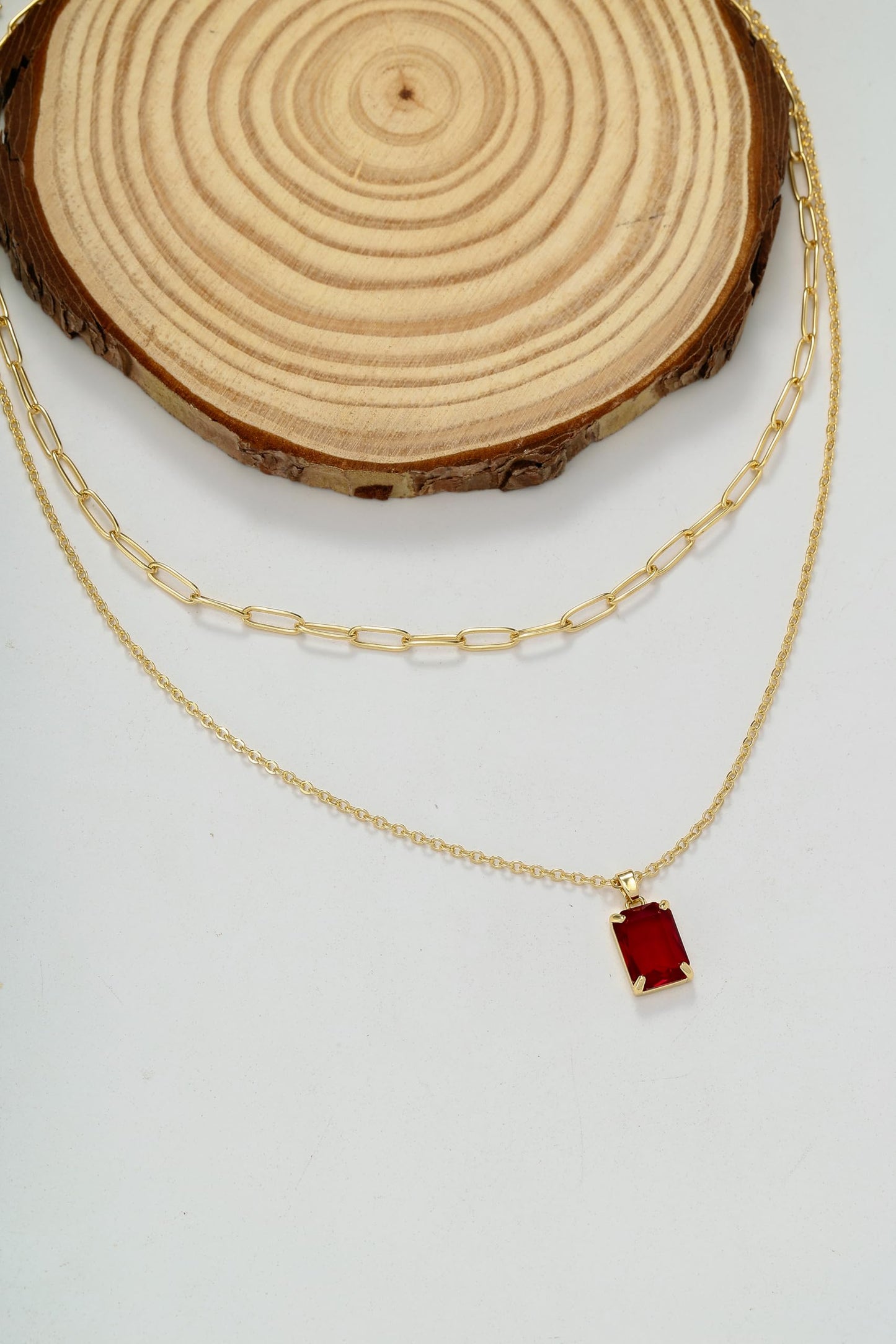 VANGETIMI Red and Gold Layered Pendant Necklaces for Women 14k Gold Plated Crystal Choker Necklace Paperclip Rhinestone Necklace Party Prom Jewelry