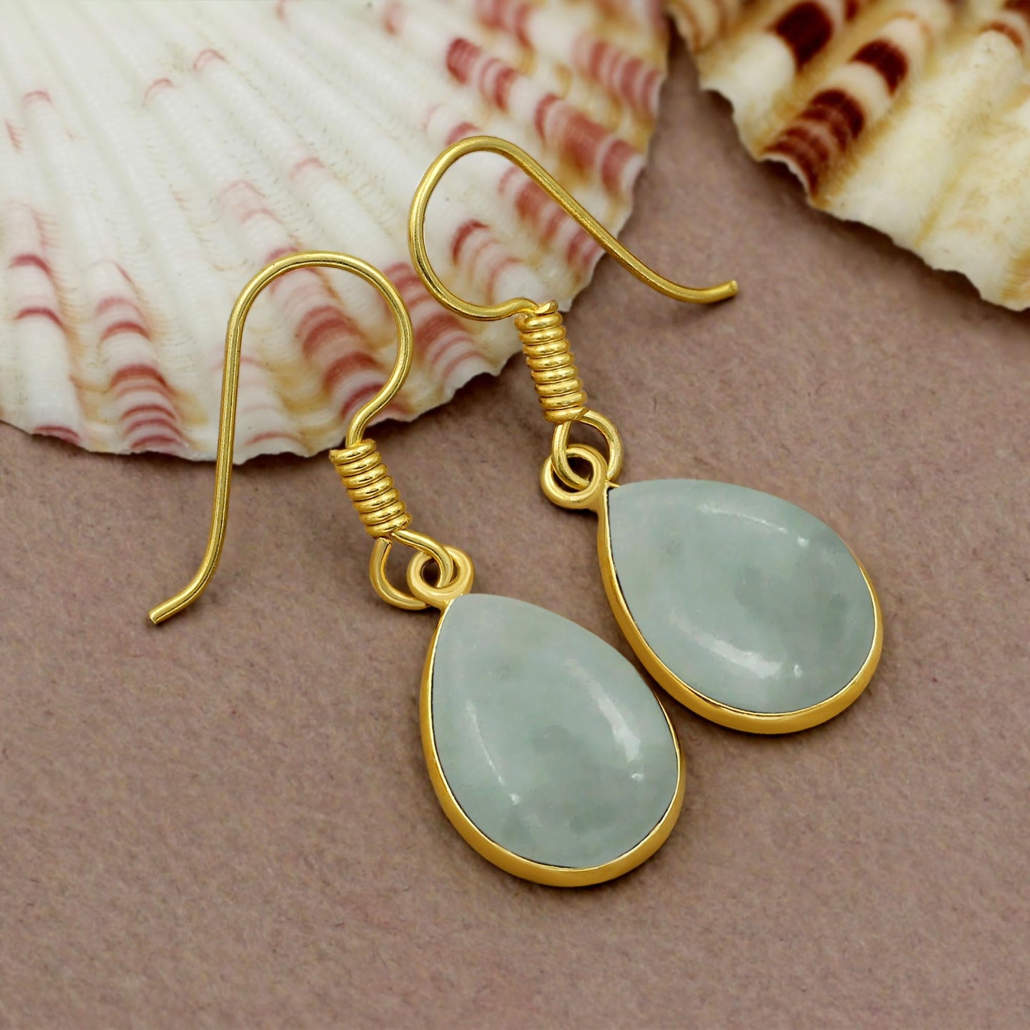 Natural Aquamarine 14K Yellow Gold Plated Dangle Earrings for Women - March Birthstone Green Gemstone Handmade Earrings Jewelry Mother's Day Gift for Mom Wife Sister