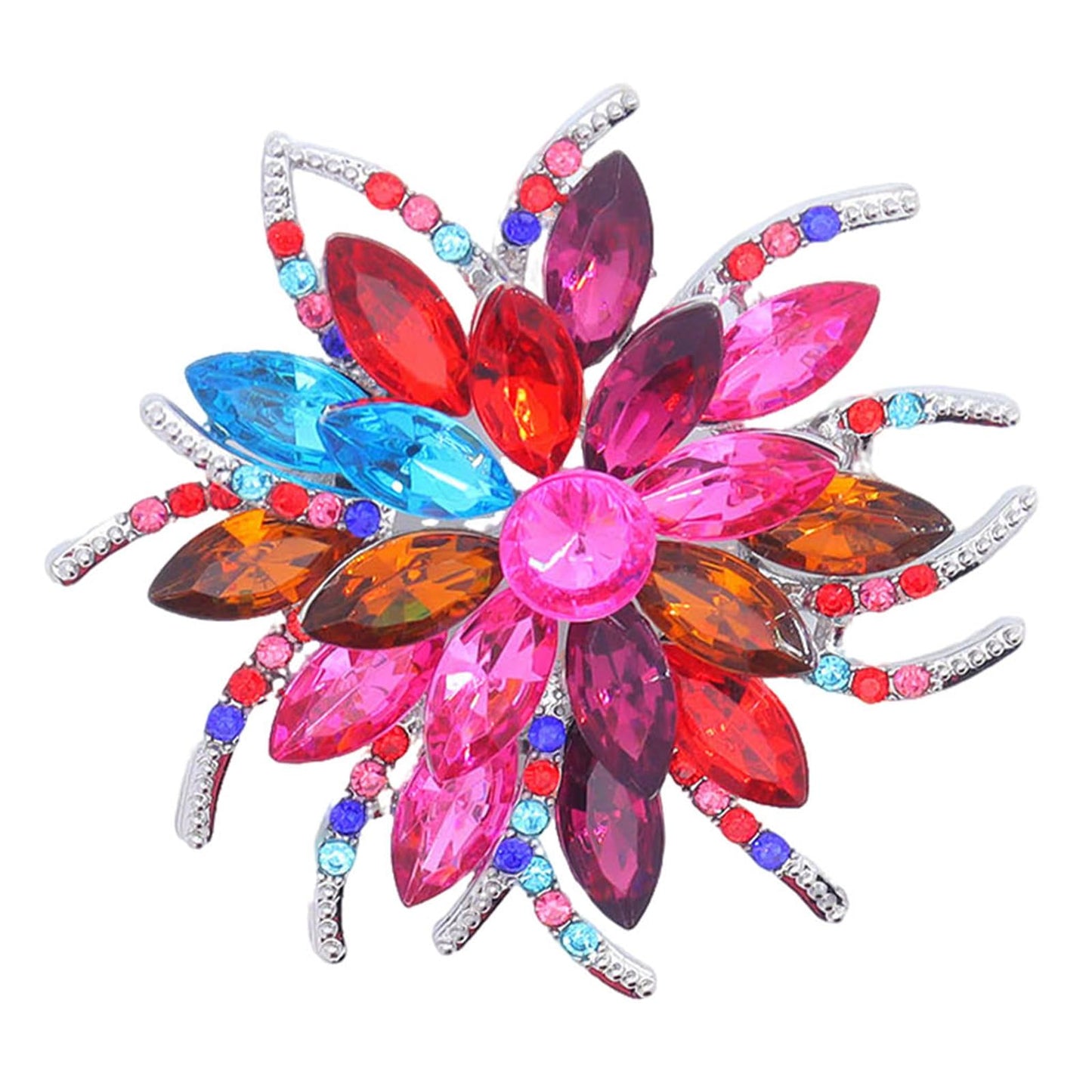 Rhinestone Large Flower Brooches Pins for Women Fashion Sparkly Crystal Sunflower Statement Brooch Unique Wedding Party Suit Dress Jewelry Accessories(Colourful)