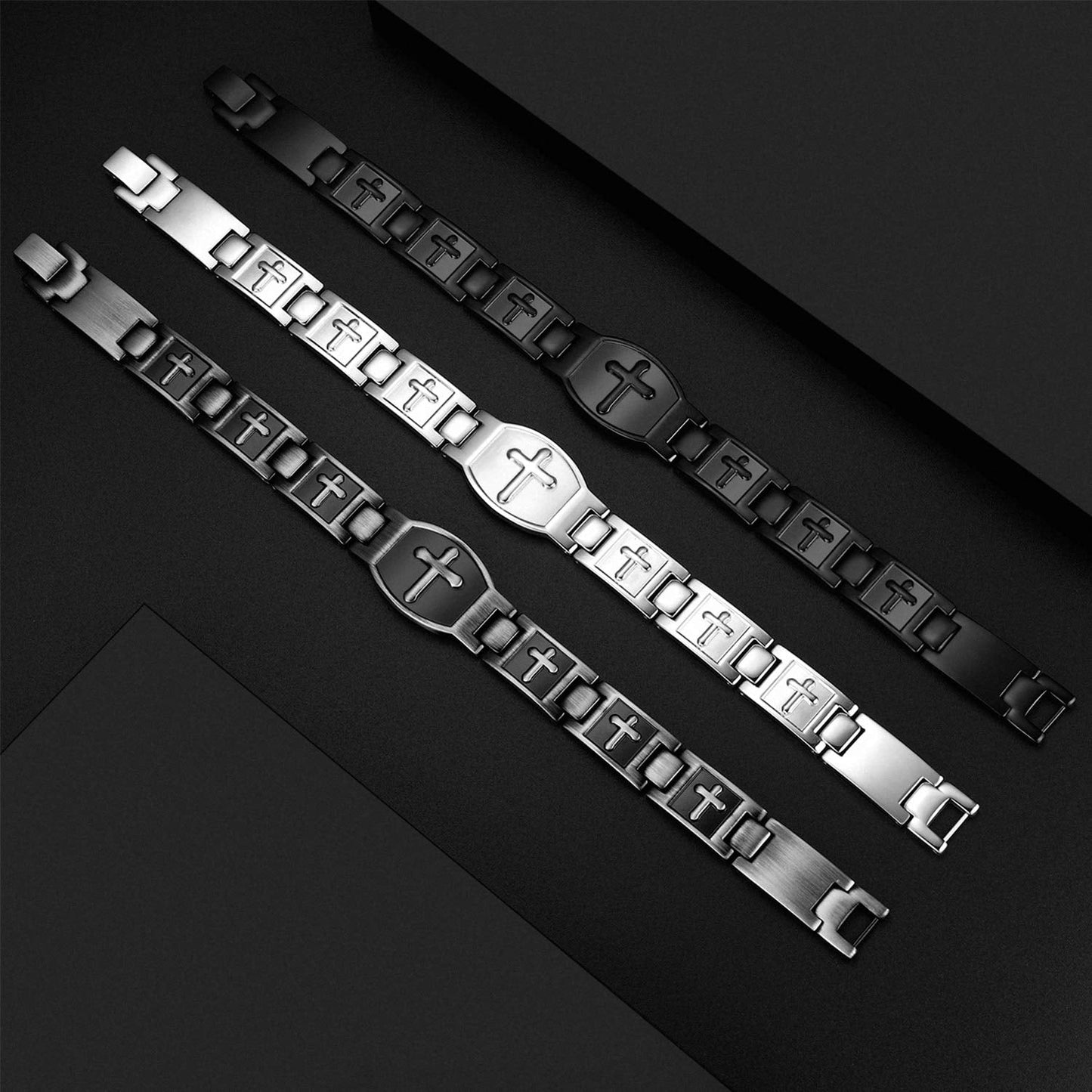 Jecanori Magnetic Bracelets for Men,Titanium Steel Bracelet for Men with Magnets,Adjustable Length with Sizing Tool,Magnetic Field Therapy(Silver)