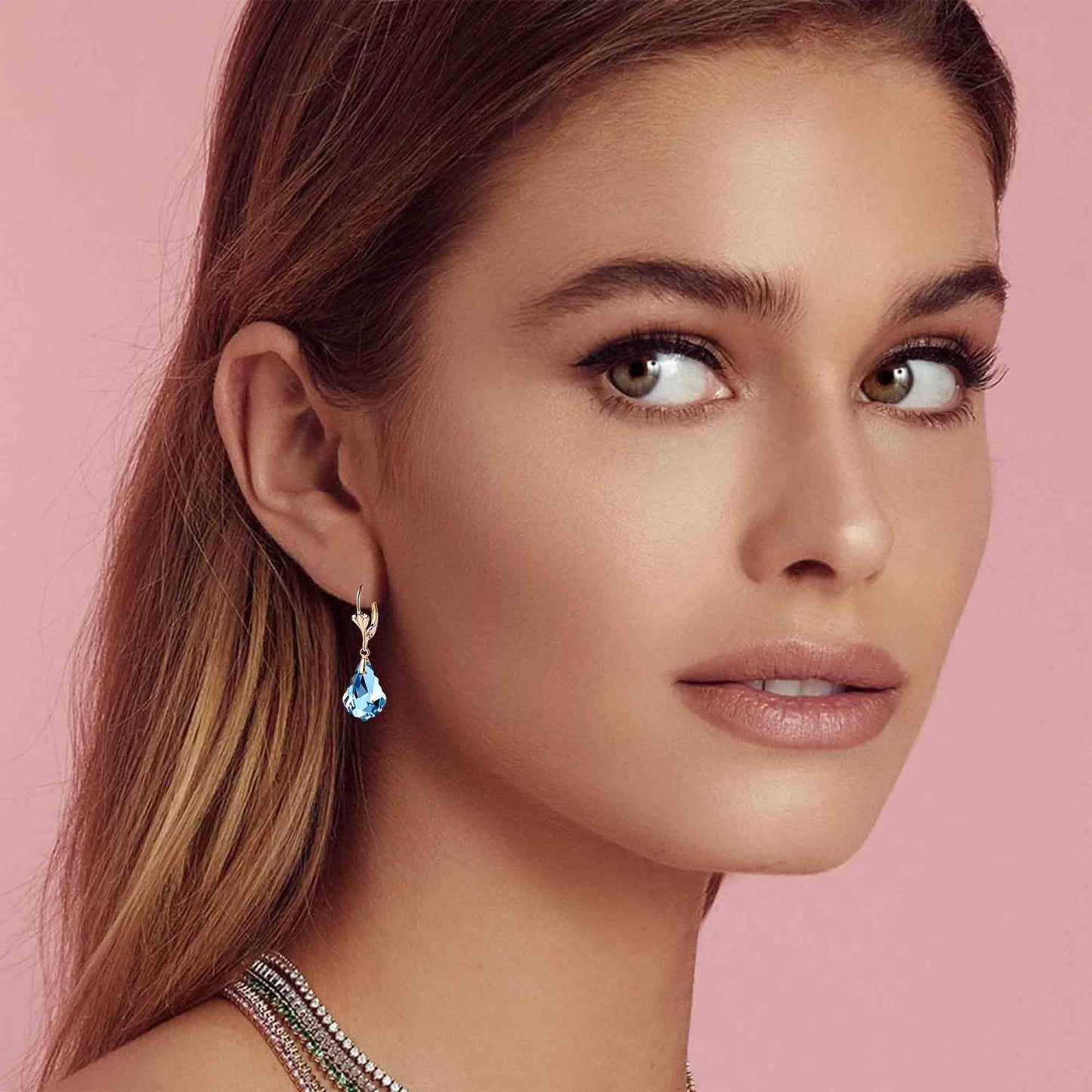 Austrian Crystal Baroque Drop Leverback Earrings for Women Fashion 14K Gold Plated Hypoallergenic Jewelry (Aquamarine)