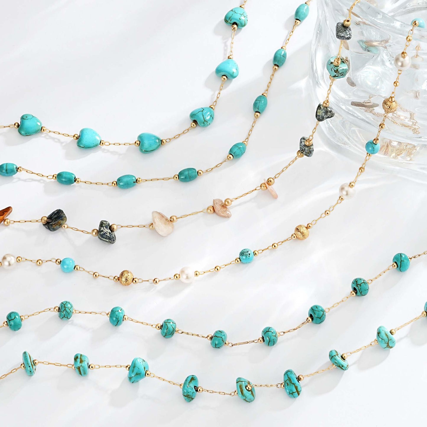 LOLAR RAY Turquoise Jewelry for Women - 14K Gold Plated Round Choker Boho Necklaces for Women Summer Beach Boho Choker Bead Gift