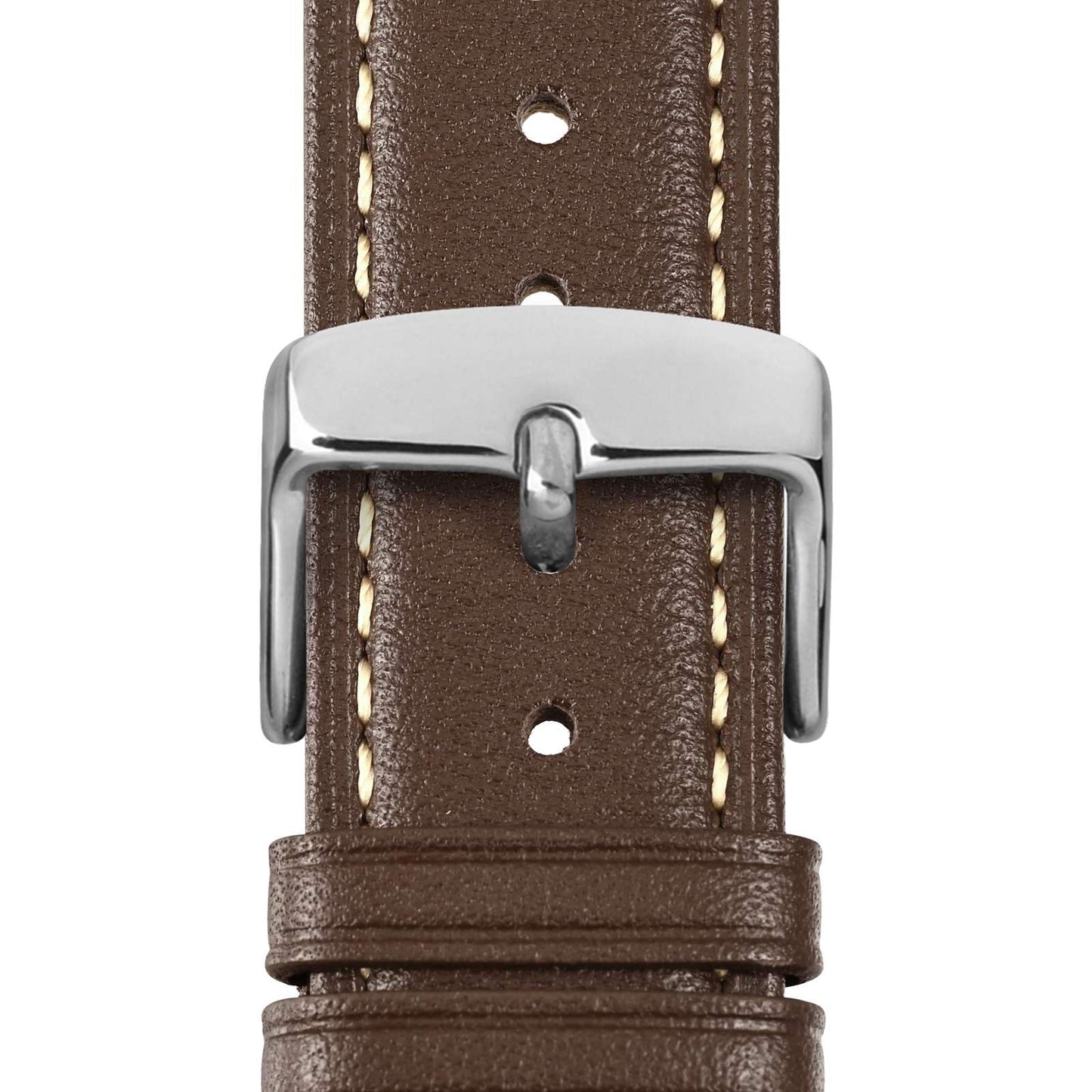 WOCCI 24mm Vintage Leather Watch Band for Men and Women, Silver Buckle (Dark Brown/Contrasting Stitch)