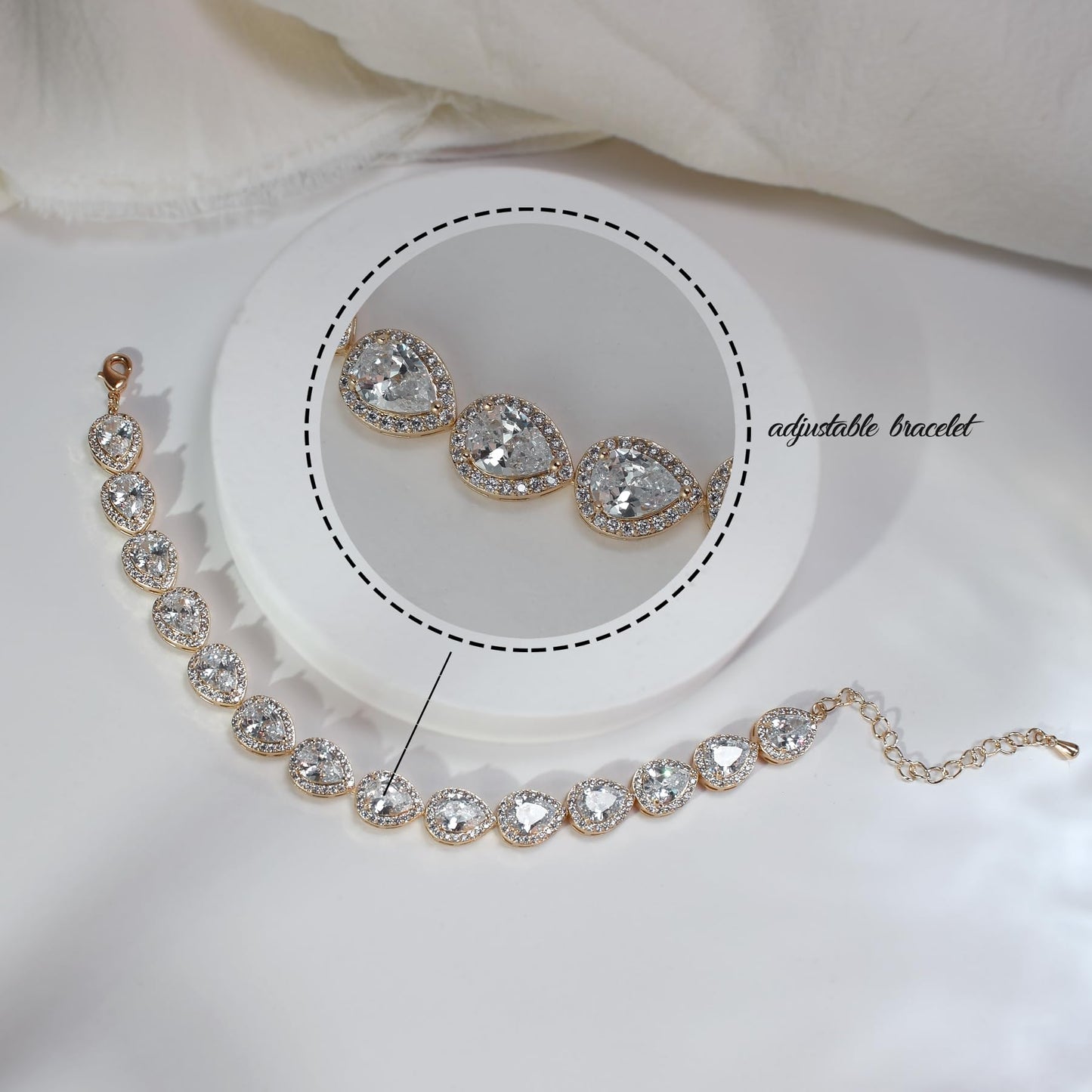 UDYLGOON Elegant Bridal Jewelry Set for Bride Bridesmaid Wedding Prom Teardrop Necklace Earrings Bracelet Set (Gold Plated)
