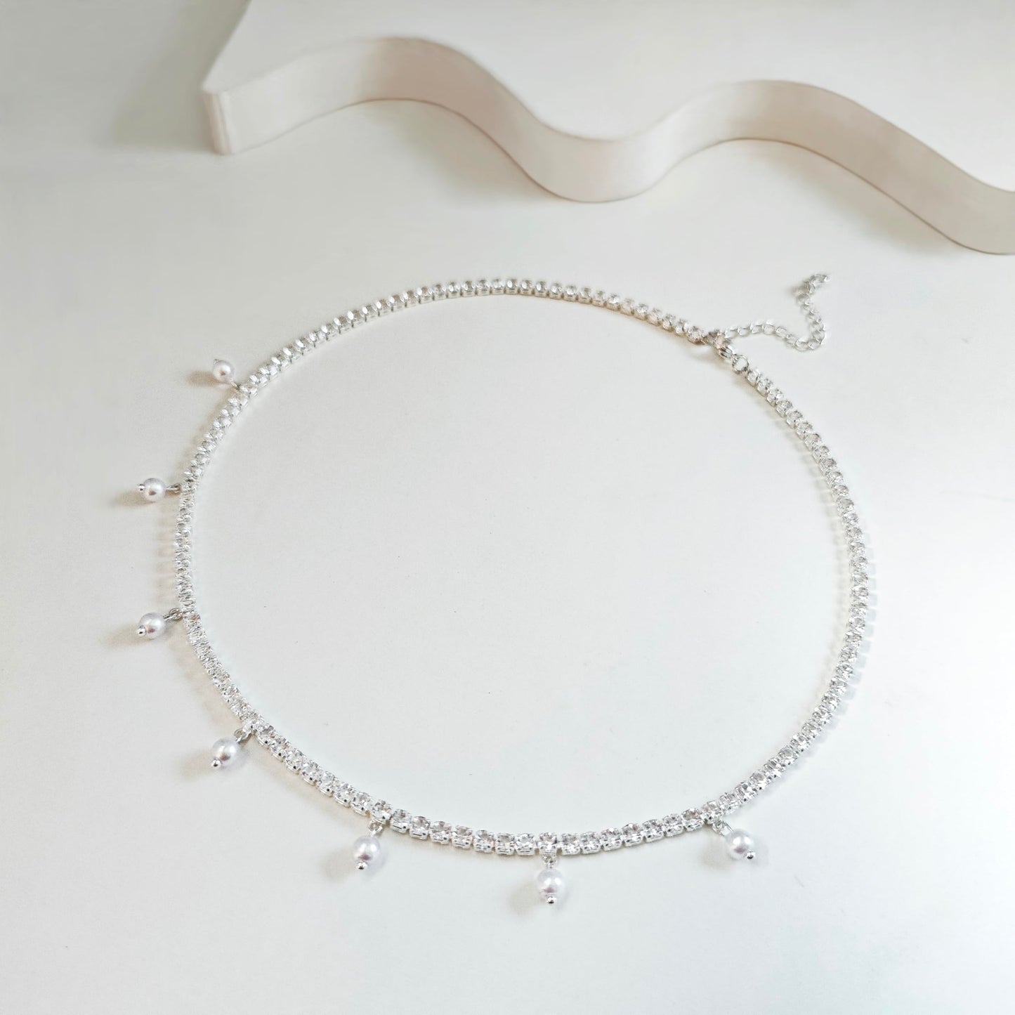 LULII Tennis Necklaces for Women Silver Rhinestone Choker Pearl Charm Necklace Dainty Cubic Zirconia Diamond Chain for Women Silver Jewelry Gift