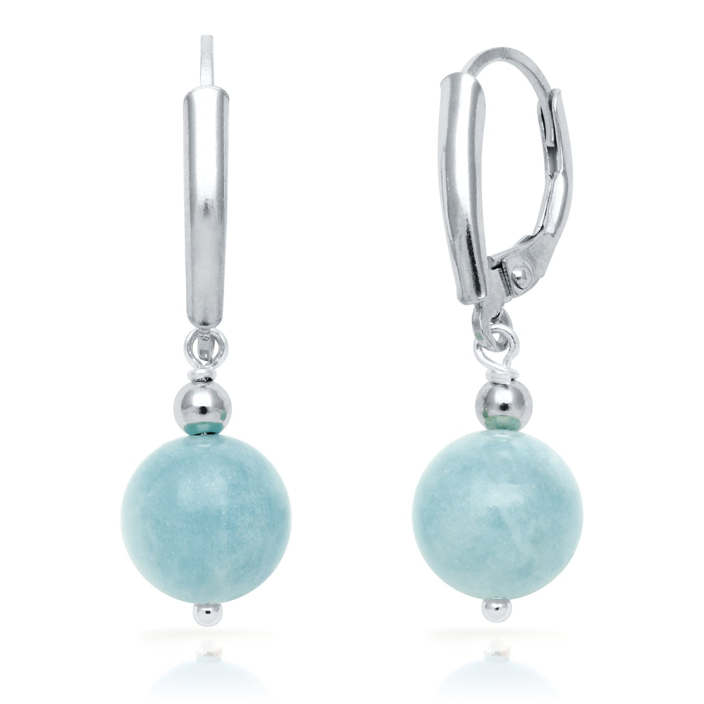 Belacqua Round Natural Blue Milky Aquamarine Drop Earrings in Sterling Silver, Closure - Leverback, Size - 8.0-9.0mm, Jewelry for Women, Gift Box Included