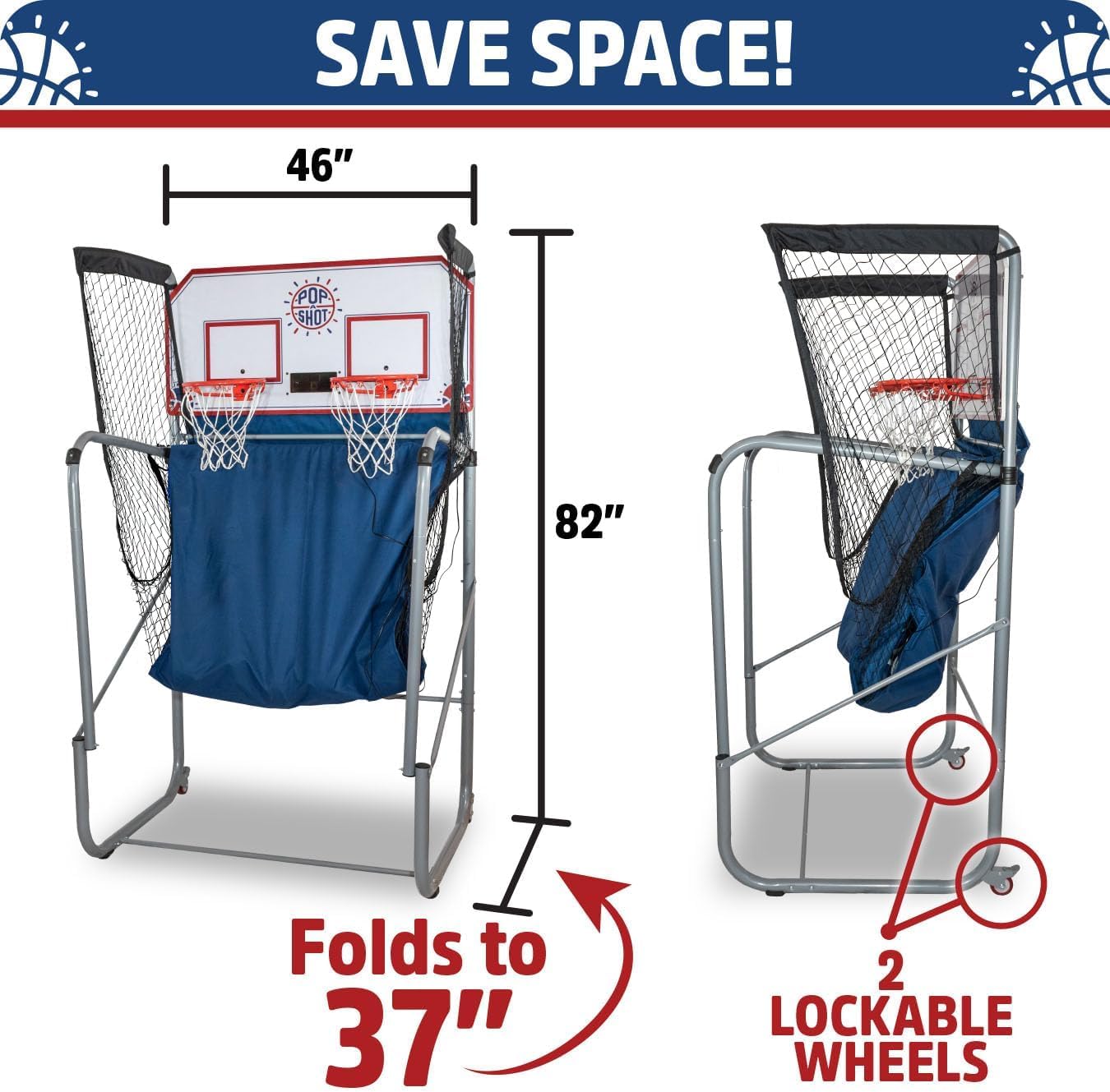Pop-A-Shot - Home Dual Shot with Houston Rockets NBA Graphics l Sensor Scoring l 16 Game Modes l 7 Balls l Foldable Storage l for All NBA Fans