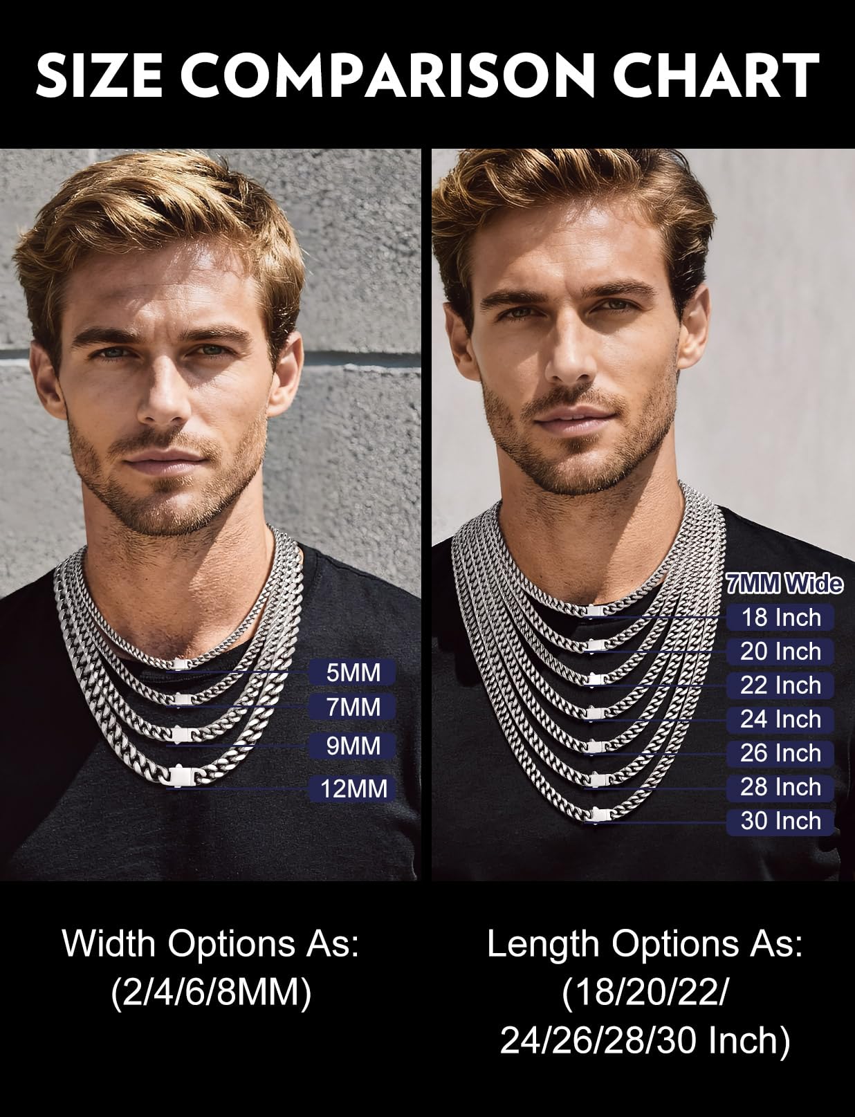 Bandmax Mens Necklaces 30 Inch Stainless Steel Long Cuban Link Chain for Men Miami Chain Necklace Women Hip Hop Rock Biker Rapper Chain Jewelry