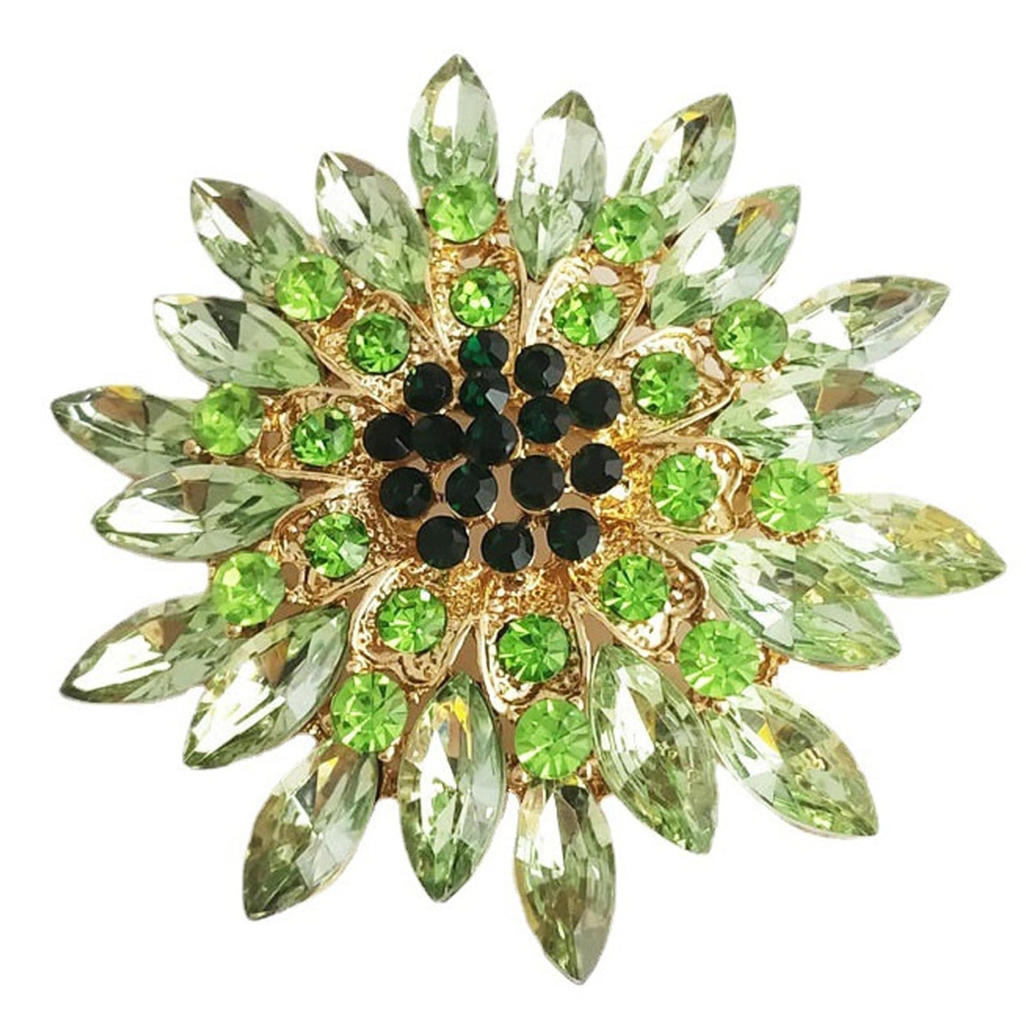 Rhinestone Large Flower Brooches Pins for Women Fashion Sparkly Crystal Sunflower Statement Brooch Wedding Party Suit Dress Formal Jewelry Accessories (Green)