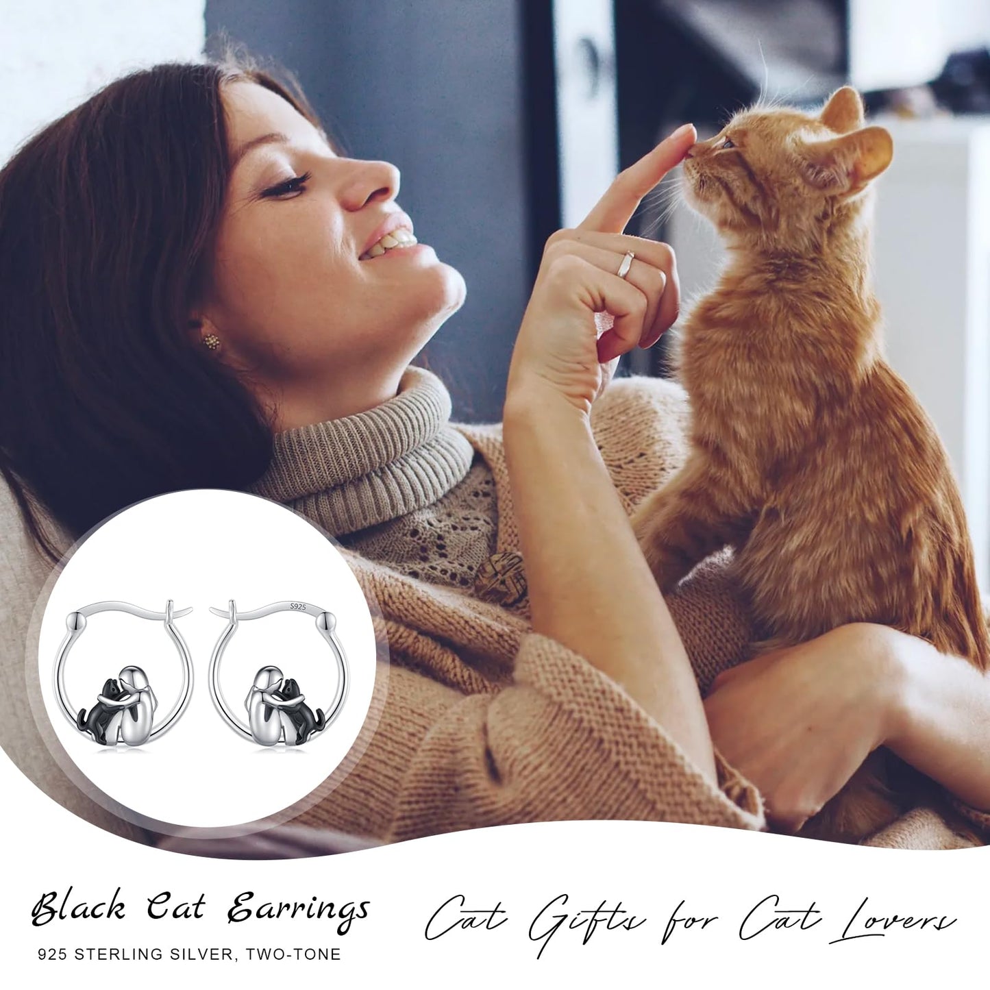 Black Cat Earrings 925 Sterling Silver Cute Cat Hoop Earrings Animal Pet Huggie Earrings Jewelry Gifts for Cat Lover Women