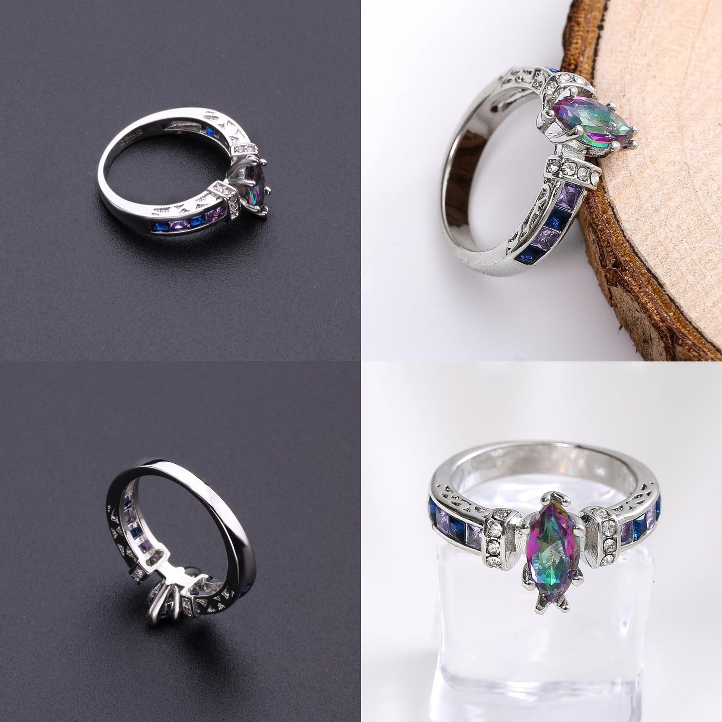 Magtherapy Quartz Slimming Ring, Moissanite Torina Crystal-Quartz Ionix Ring Heathcryt Lymph Drainage Therapy Rings Multicolor Marquise Cut Cubic Zirconia Inlaid Finger Ring Jewelry for Women Men(10)