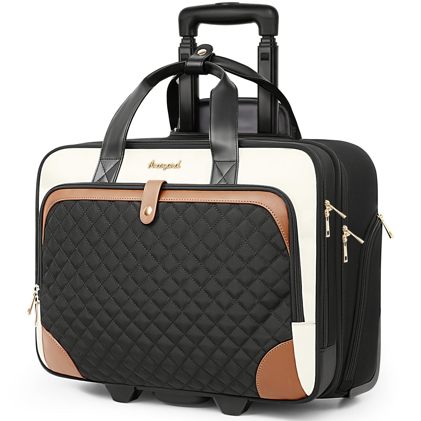 Arcoyard Rolling Laptop Bag, Rolling Briefcase for Women with Waterproof Pocket, 16 Inch Computer Bag, Underseat Carry On Luggage with Wheels for Work Travel Business, Lightweight Beige Brown