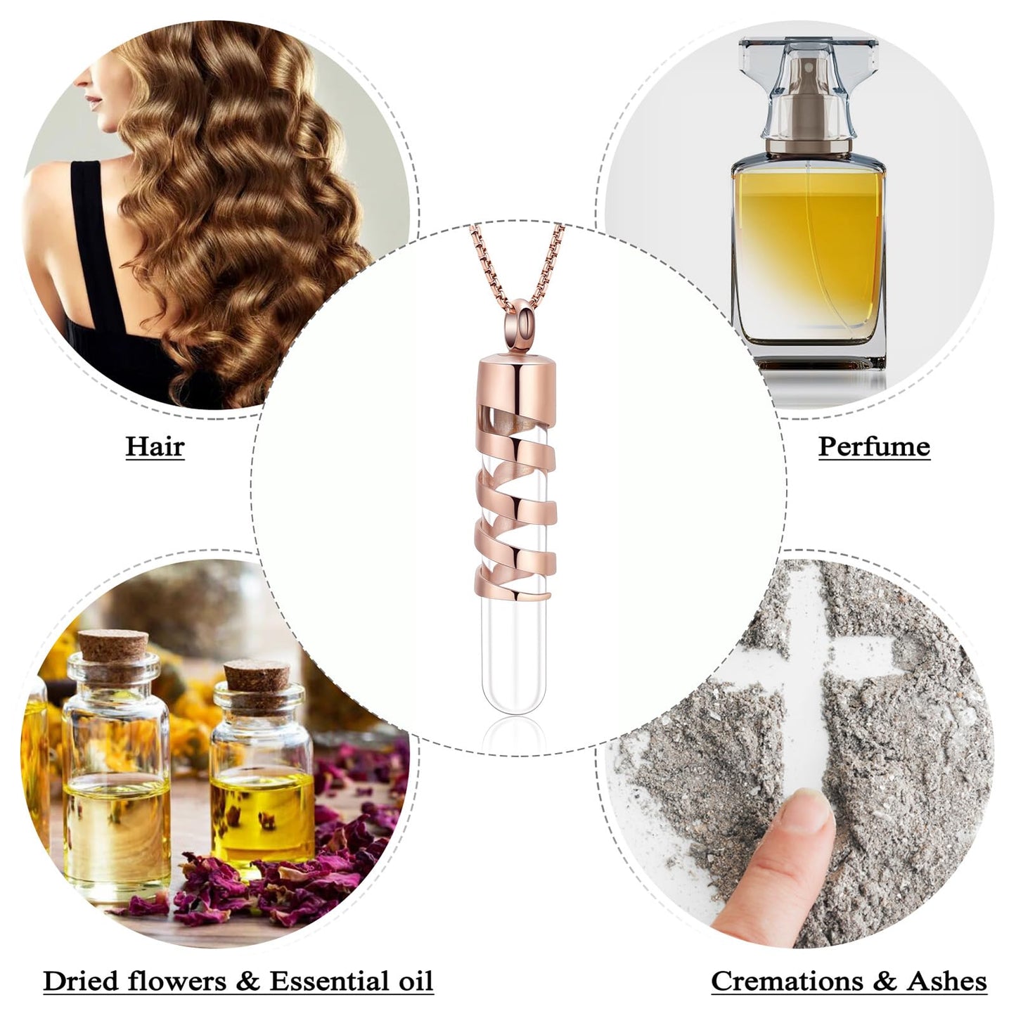Oinsi Clear Glass Tube Cremation Urn Jewelry Ashes Holder Necklace Keepsake Memorial Pendant Including Box/Fill Kits (Rose Gold (Angel wing))