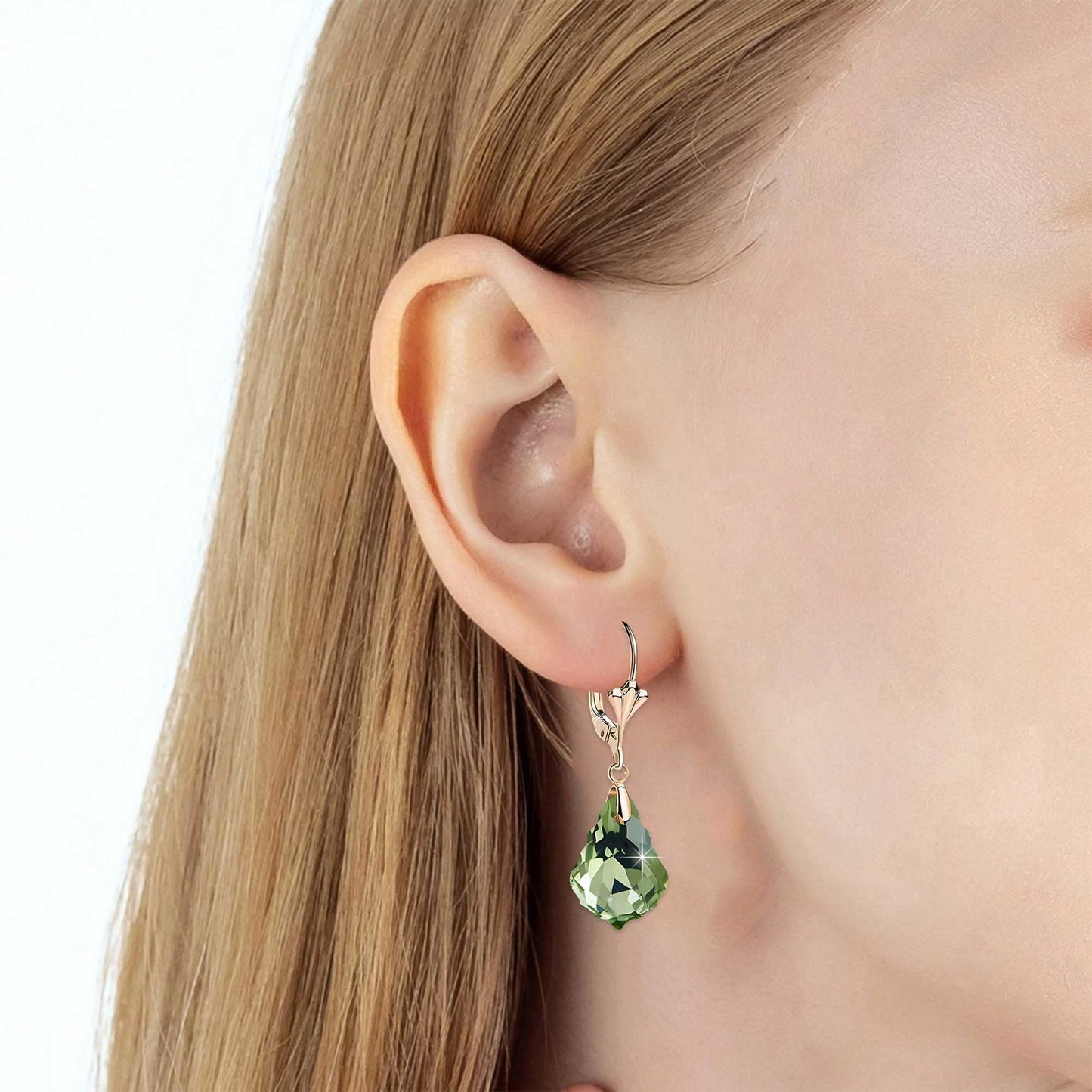 Austrian Crystal Baroque Drop Leverback Earrings for Women Fashion 14K Gold Plated Hypoallergenic Jewelry (Green)