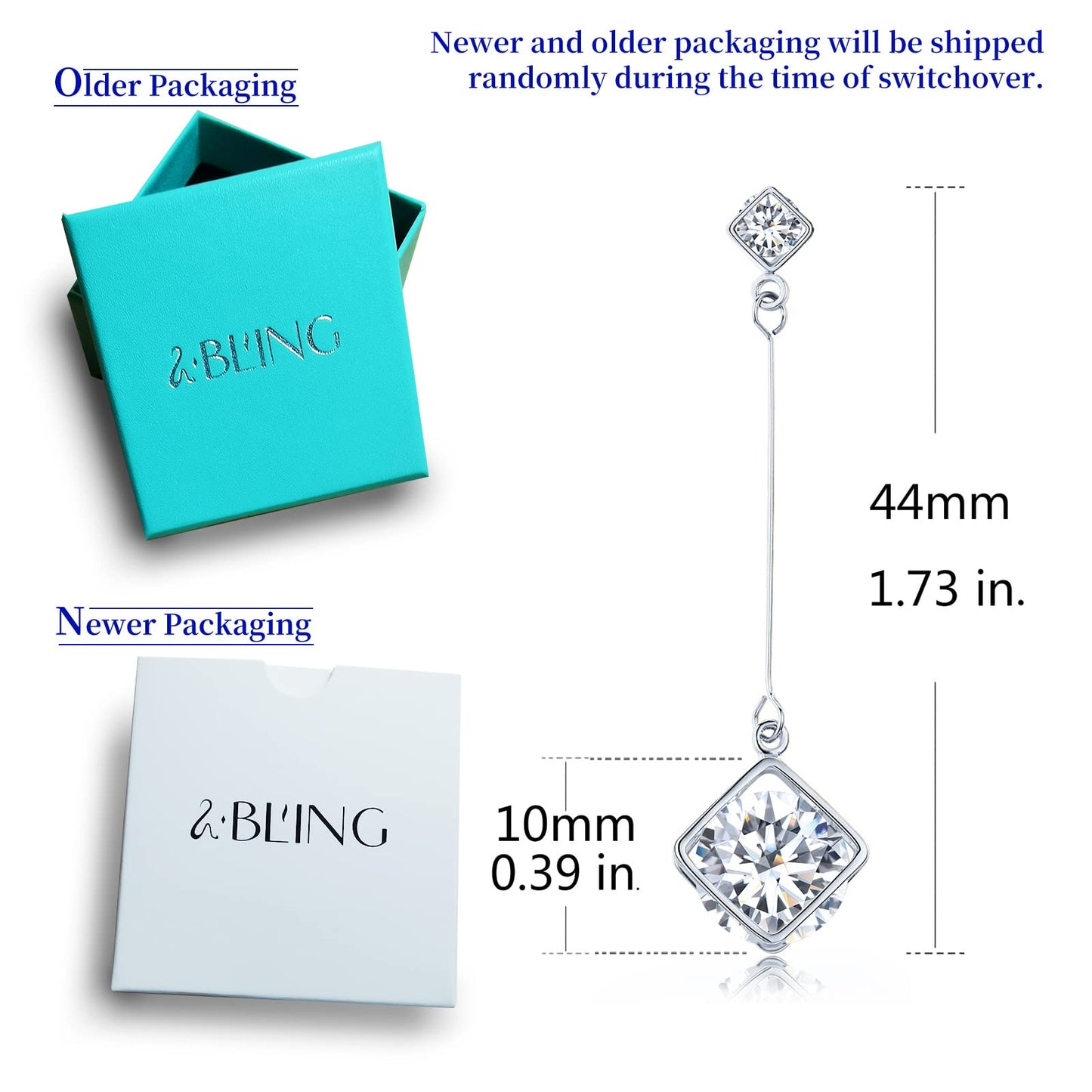 SBLING Platinum-Plated Cubic Zirconia Drop Earrings, 3.9 cttw, Cube