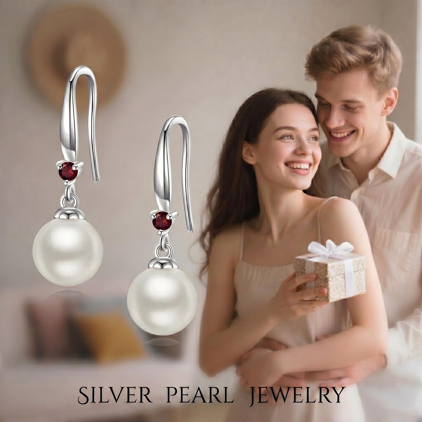 925 Sterling Silver Pearl Leverback Earrings Dangle Drop Birthstone Jewelry Gifts for Women (White Pearl-July)