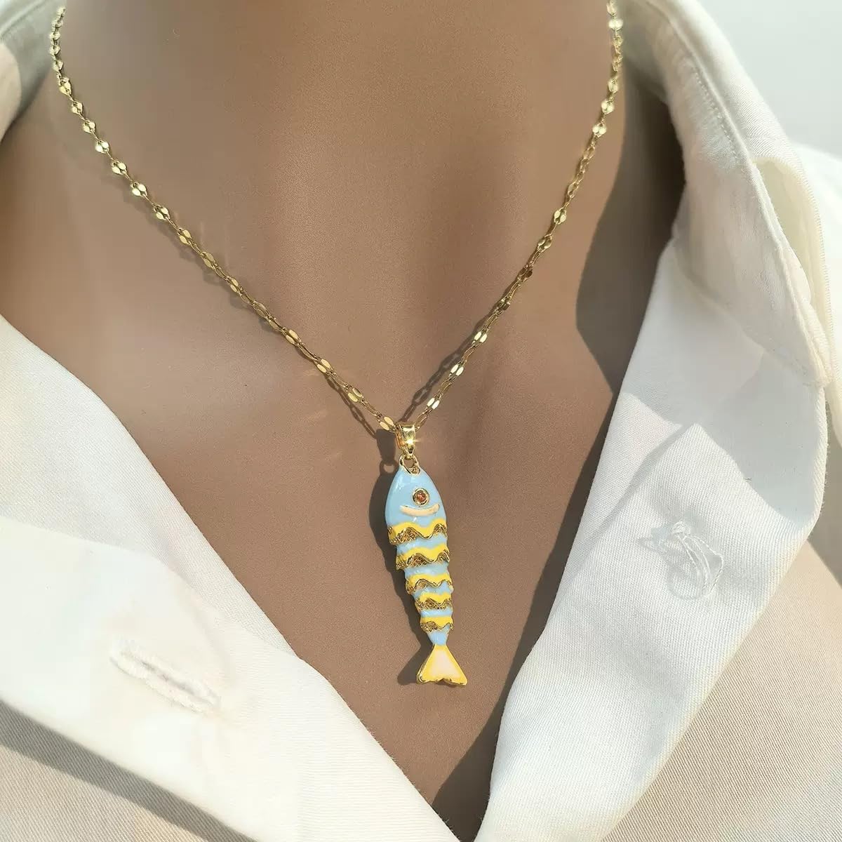 WSTWYC Color Fish Necklace for Women,Dainty Lucky Fish Pendant Necklaces Summer Ocean Minimalist Jewelry gift (black)
