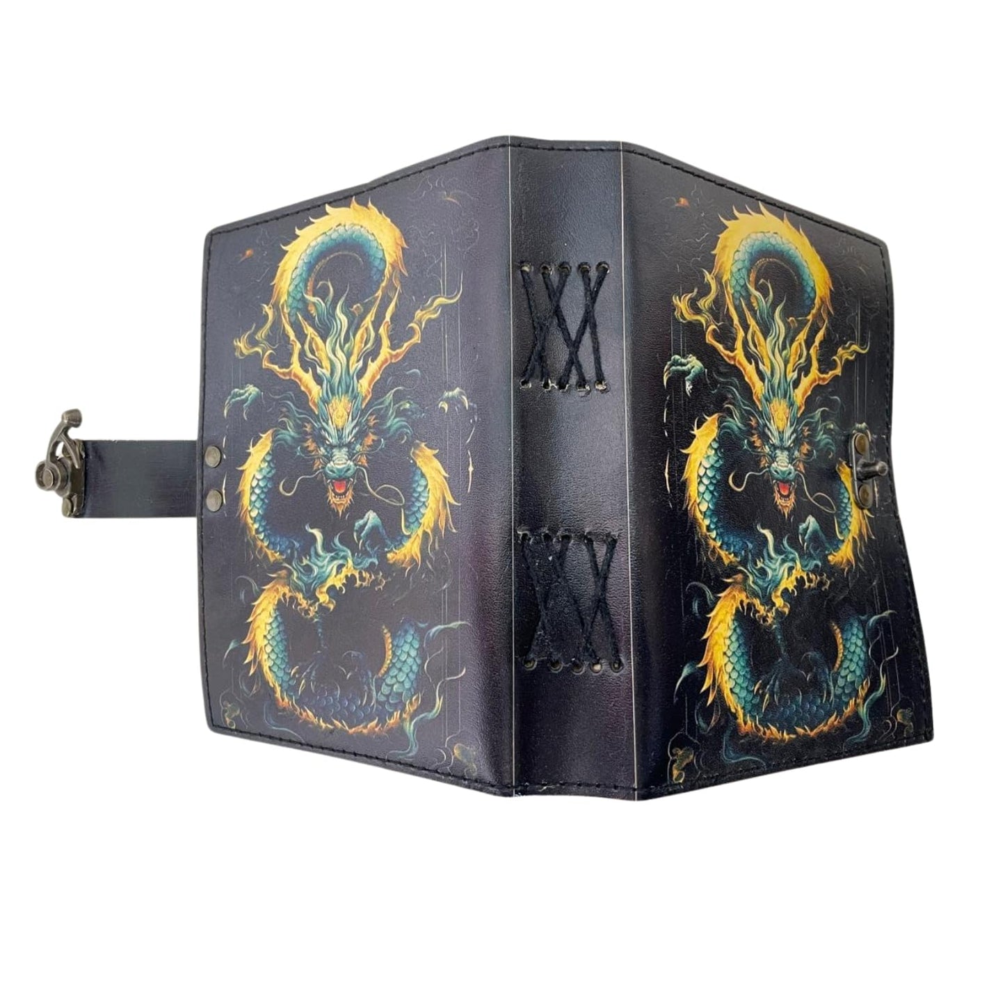 The Arcane Dragon ā Handmade Antique Deckle Edge Paper Leather Journal with Embossed Dragon Cover & Lock Closure ā Vintage Writing Diary, Fantasy Spell Book, Sketchbook, Gift for Writers & Artists
