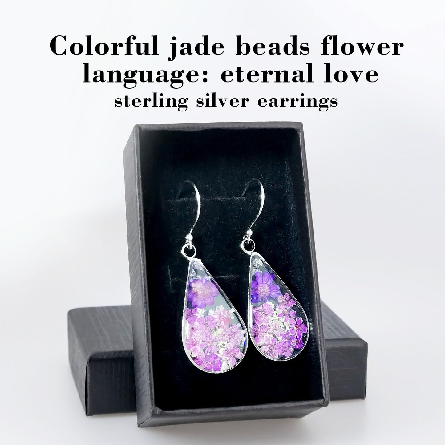 925 Sterling Silver Pressed Flower Teardrop Earrings,Hypoallergenic Women's Jewelry Gift for Mom,Handmade natural dried flower teardrop earrings Jewelry Gift (Star Flower Purple)