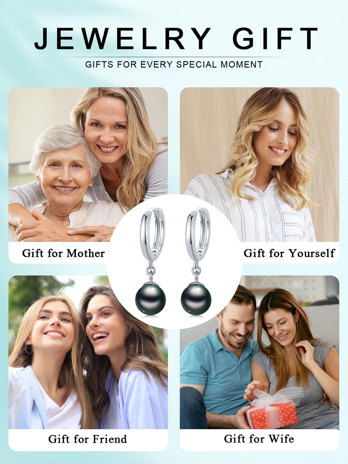KANNSOAR 925 Sterling Silver Tahitian Black Pearl Earrings 18K White Gold Plated Black Pearl Hoop Dangle Earrings Jewelry Gift for Women Wife Mom
