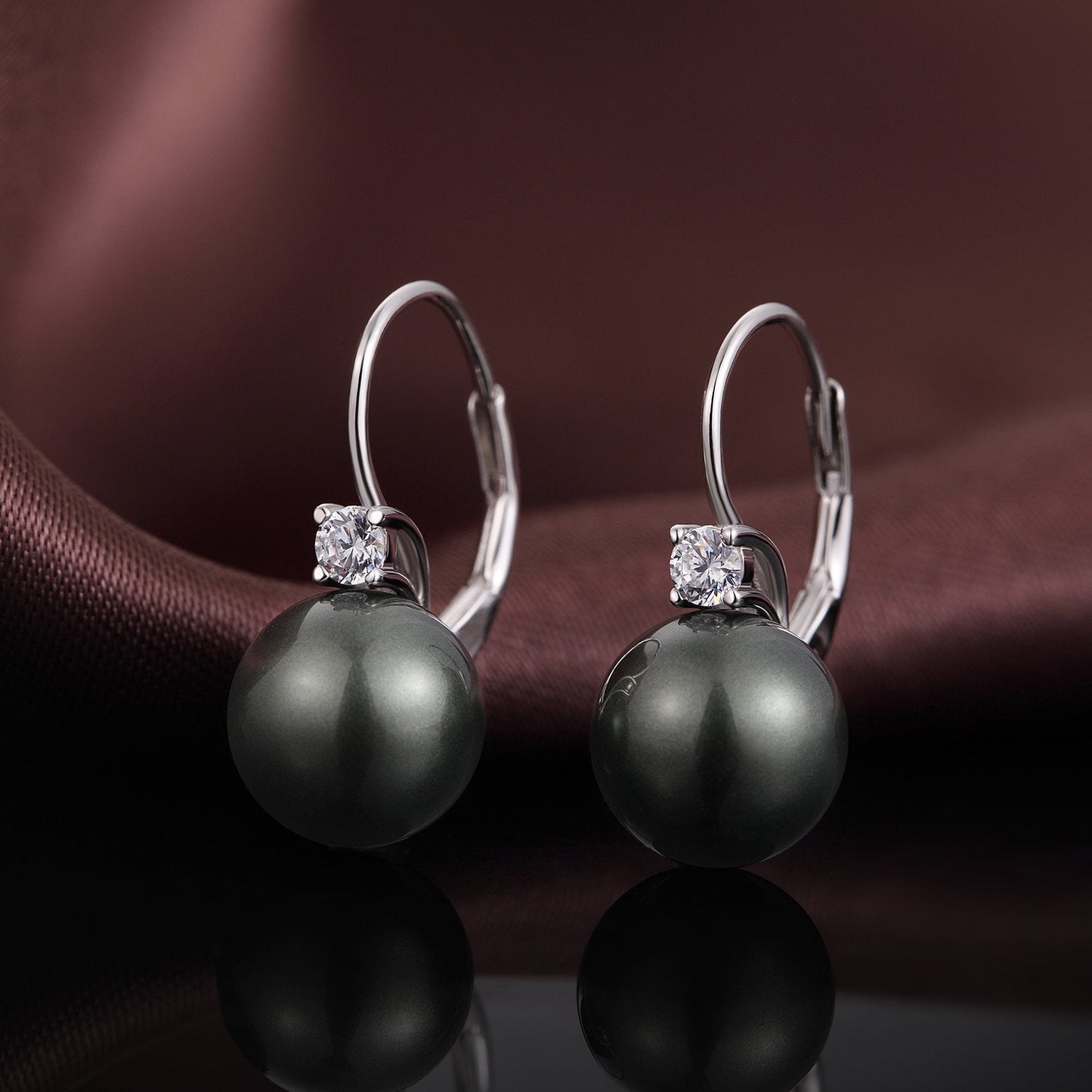 Black Pearl Leverback Earrings Pearl Dangle Drop Earring for Women 925 Sterling Silver Cubic Zirconia 10mm Jiahanzb