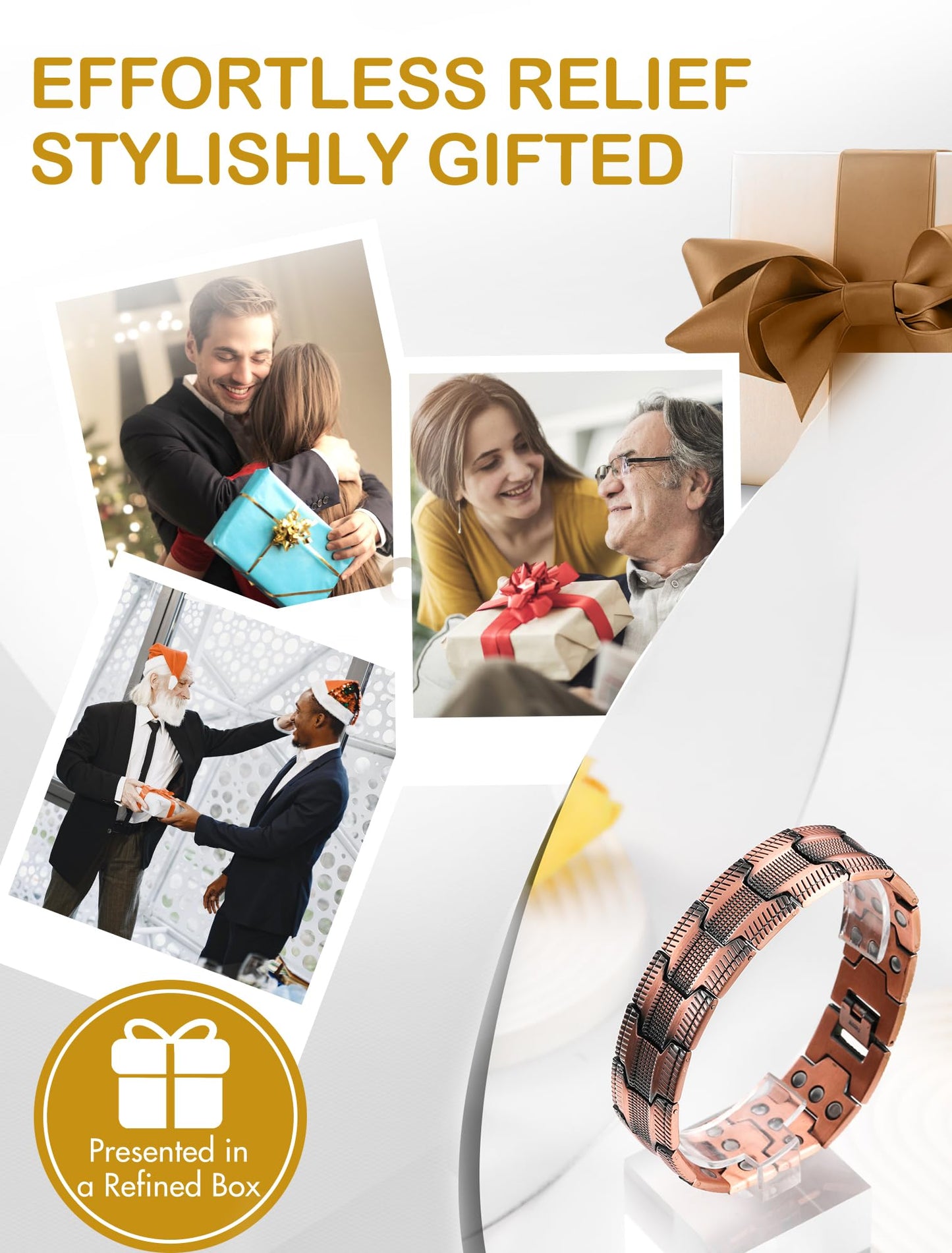 Feraco Copper Magnetic Bracelets for Men, 99.99% Pure Copper Bracelet with 3 Row Neodymium Magnets,Men's Jewelry Gifts