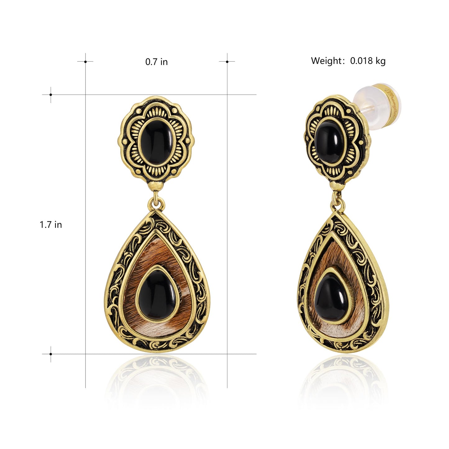 Wrangler Western TearDrop Dangle Earrings for Women Country Statement Genuine Horsehair Turquoise Vintage Cowgirl Cowboy Jewelry (Gold-Black)