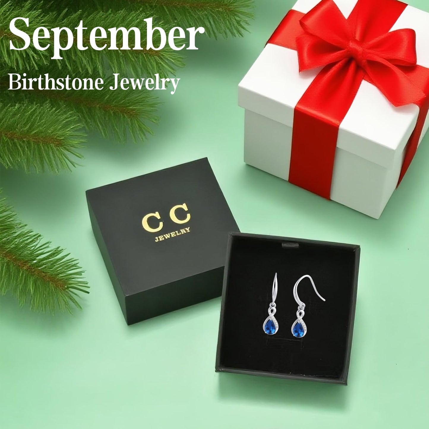 Infinity Birthstone Earrings 18K White Gold Plated 925 Sterling Silver Teardrop Infinity Drop Dangle Earrings September Birthstone Jewelry Birthday Gifts for Women Her Mother Wife