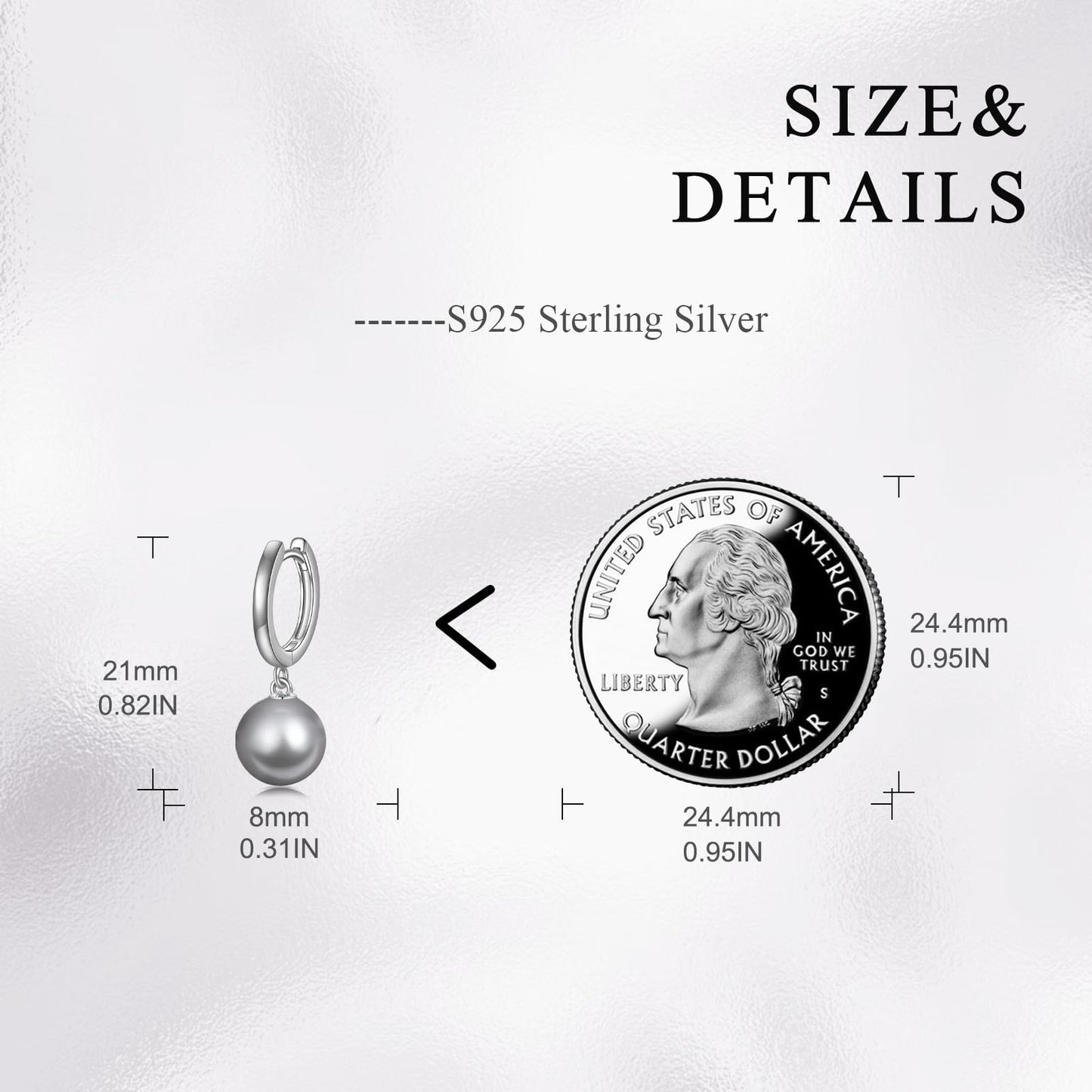 925 Sterling Silver Black Pearl Hoop Earrings Dangle Drop Jewelry Gifts for Women (Grey Pearl)