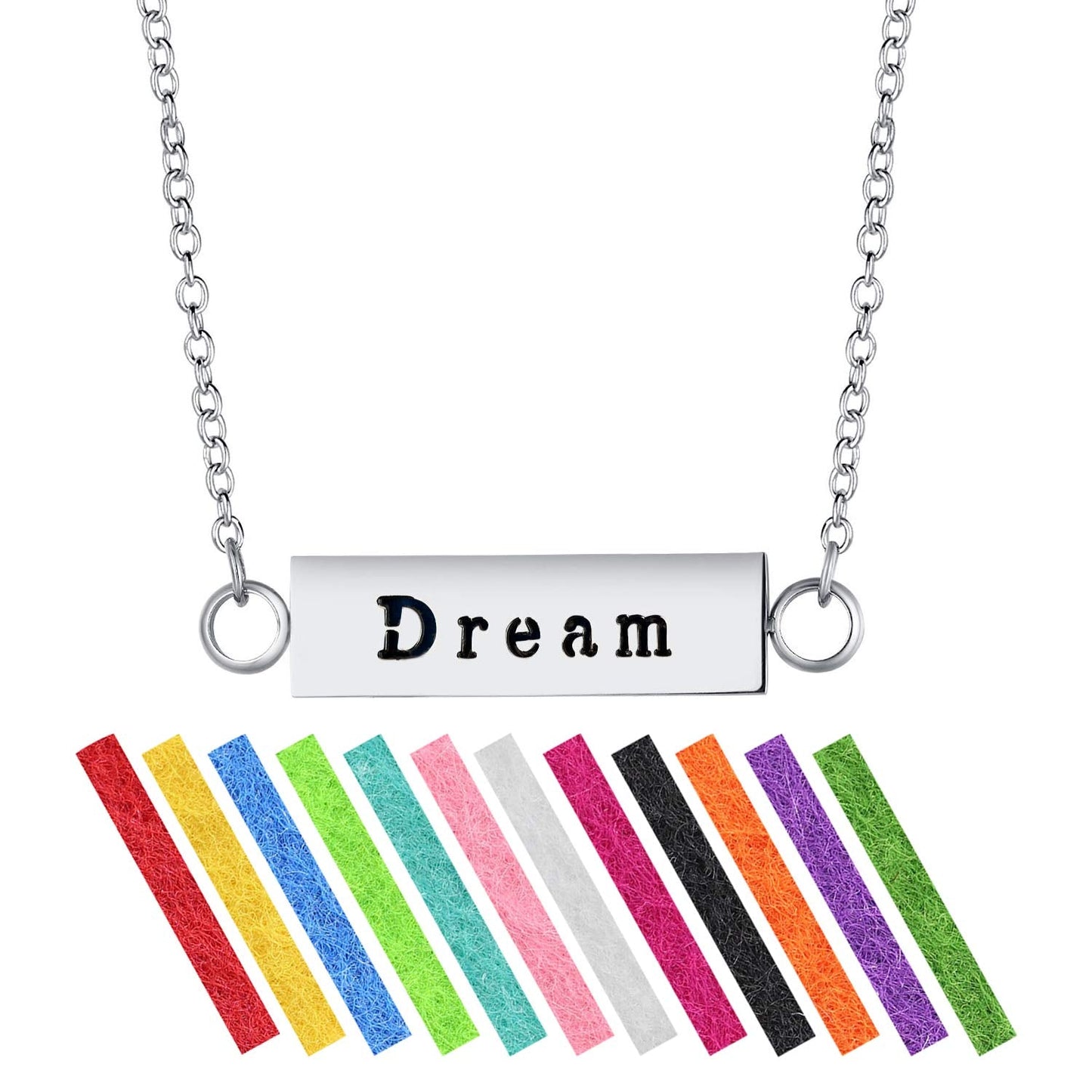 Wild Essentials "Dream" Essential Oil Diffuser Bar Necklace Gift Set - Includes Aromatherapy Pendant, 24" Stainless Steel Chain, 12 Color Refill Pads