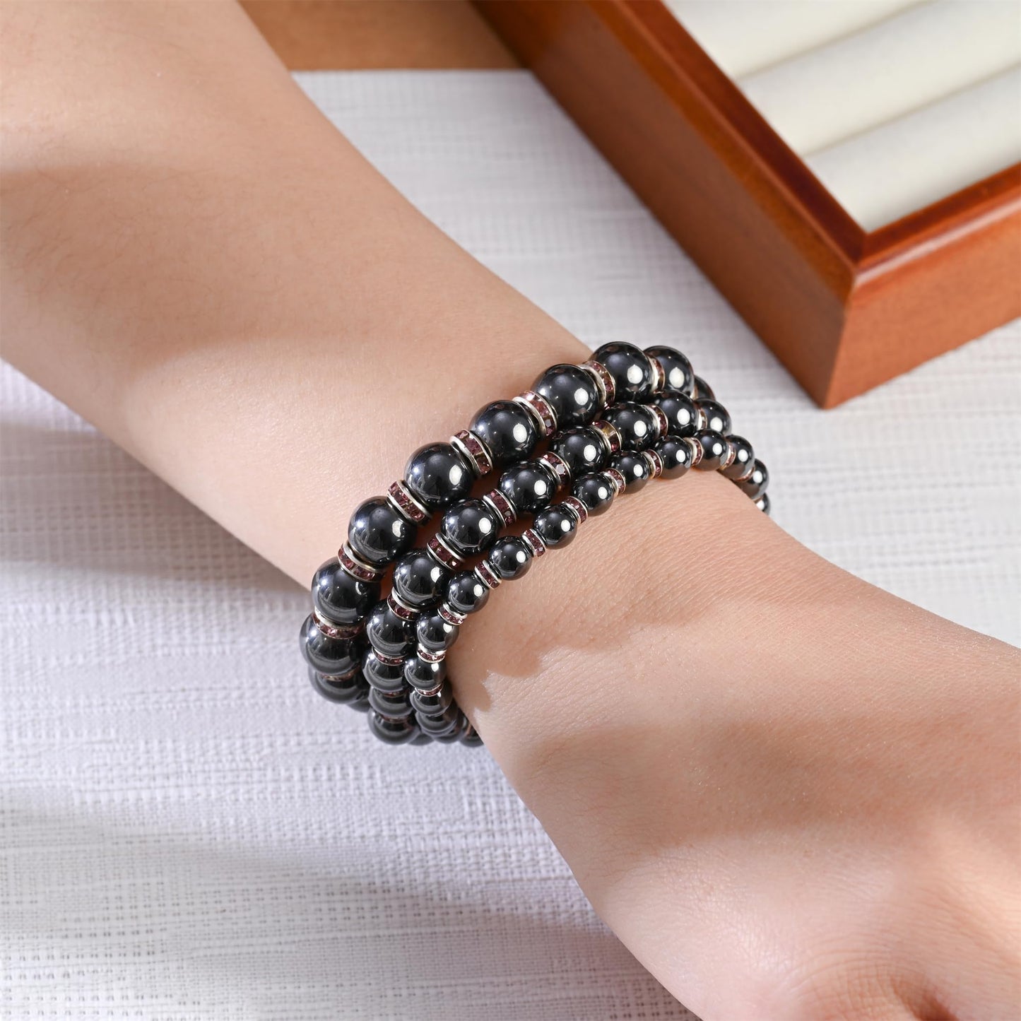 Apocalyptic-K Women's Magnetic Bracelet,Hematite Bracelets,Magnetic Bracelets With Zirconia,Handmade Stretch Bracelet,Eliminates static electricity. (Violet Zirconia,6MM)