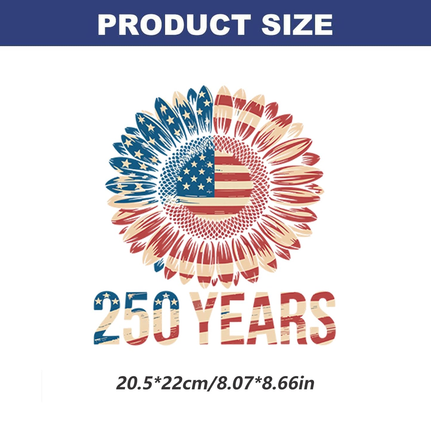 6 Sheets 250th Anniversary USA Iron on Patches Heat Transfer Independence Day Flower and USA Flag Designs 4th of July DTF Transfers Vinyl Stickers Supplies for T-Shirts Bags Clothes DIY Craft Decor