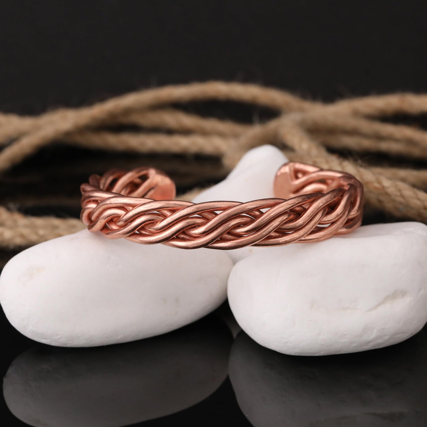 tunarts Handmade Elegant Copper Bracelet for Women and Men-Pure Copper Bracelet for Pain Relief-Adjustable,Thickest,Twisted Copper Wire Bracelet (red folded-small)