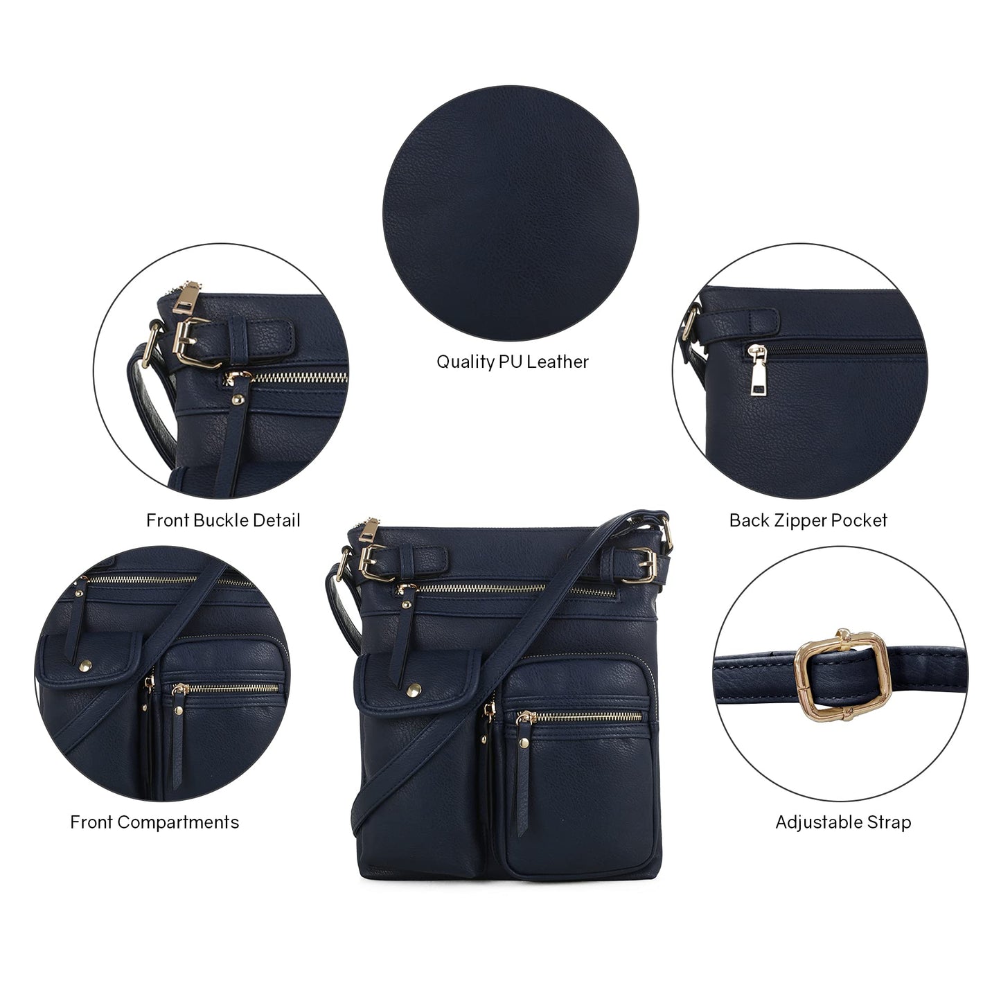 SG SUGU Katie Lightweight Medium Crossbody Bag Shoulder Bag with Multi Pocket for Women | NAVY