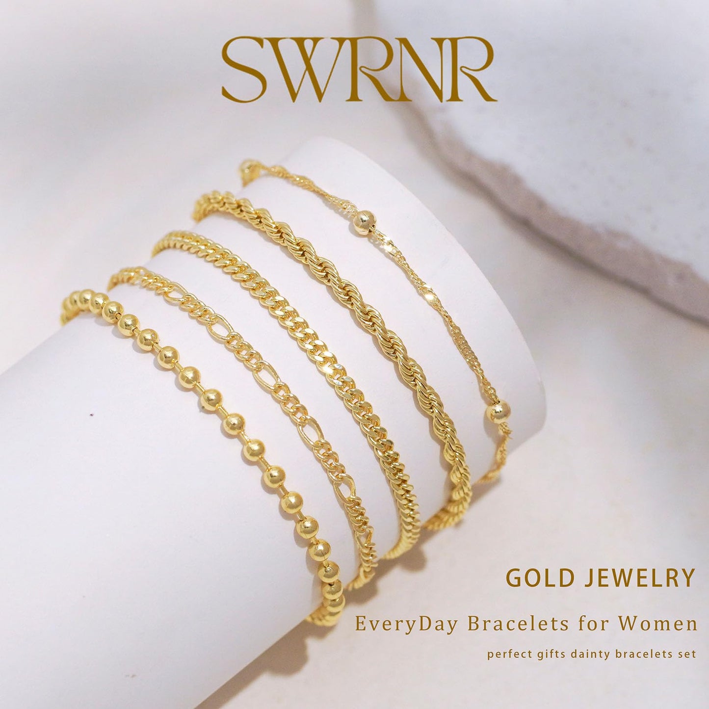 Gold Bracelets for Women, Dainty 14K Gold Plated Bracelet Stack for Women Trendy CZ Tennis Paperclip Cuban Chain Stackable Adjustable Waterproof Link Bracelet Jewelry Set Fashion Accessories Gifts