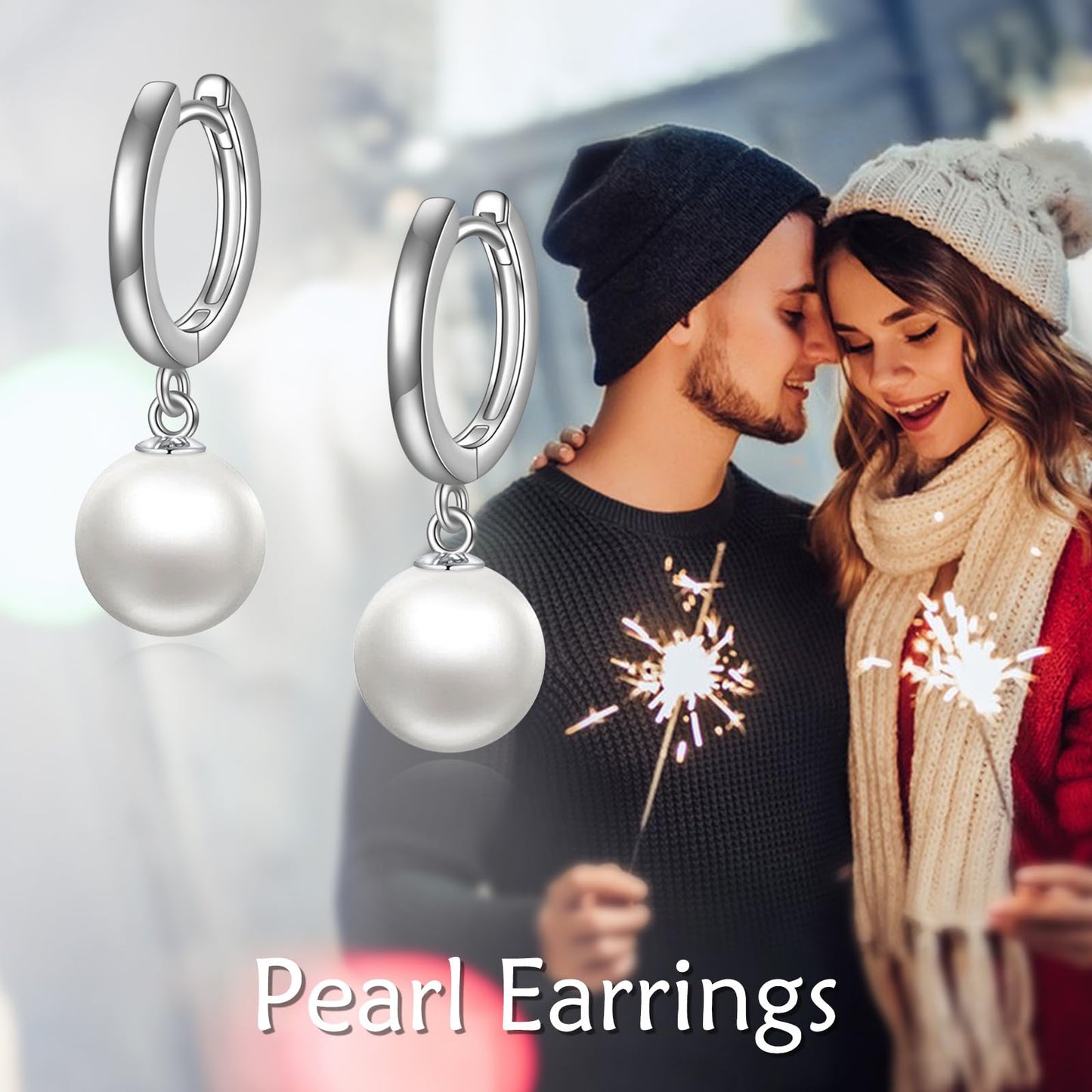 925 Sterling Silver Black Pearl Hoop Earrings Dangle Drop Jewelry Gifts for Women (Pearl)