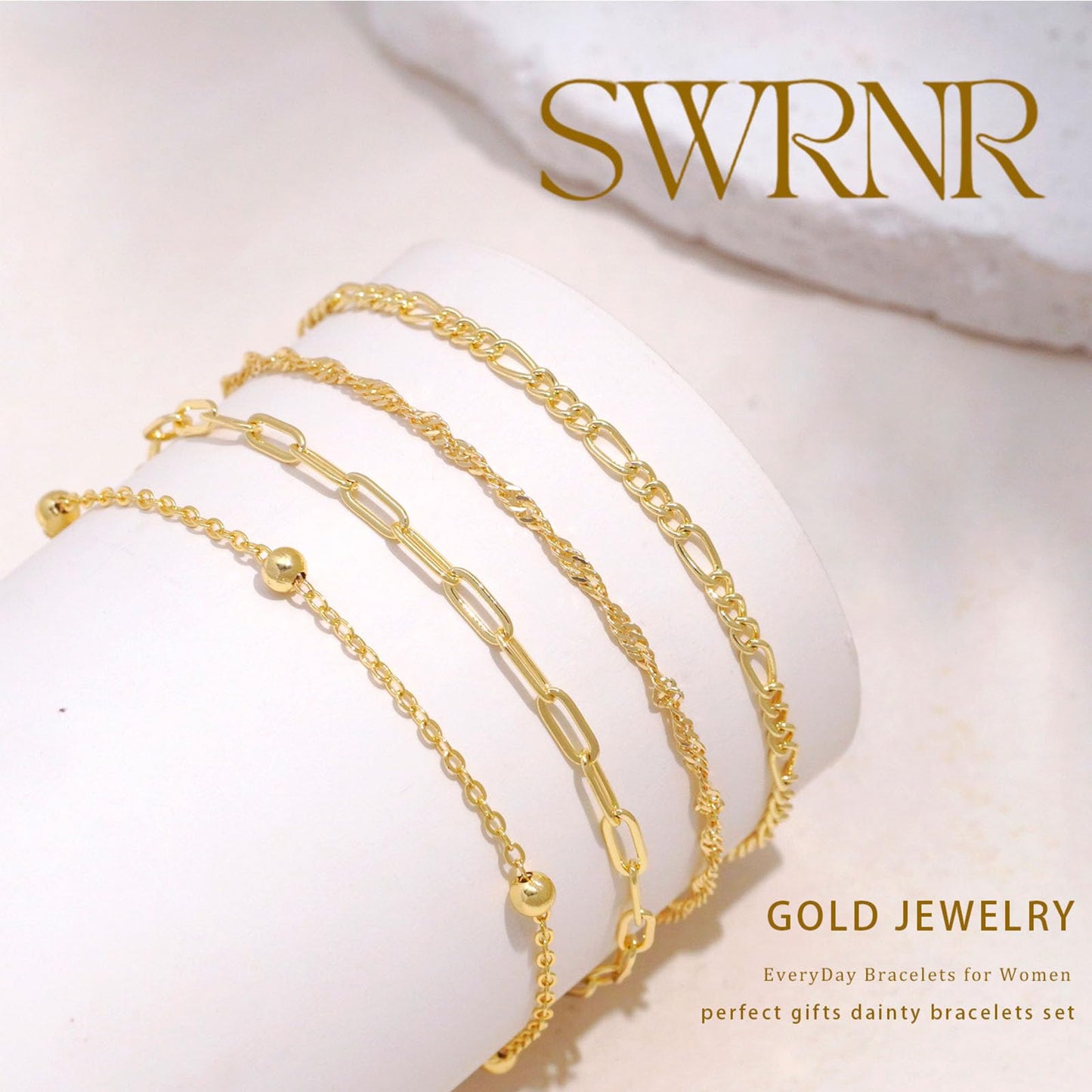 Gold Bracelets for Women, Dainty 14K Gold Plated Bracelet Stack for Women Trendy CZ Tennis Paperclip Cuban Chain Stackable Adjustable Waterproof Link Bracelet Jewelry Set Fashion Accessories Gifts