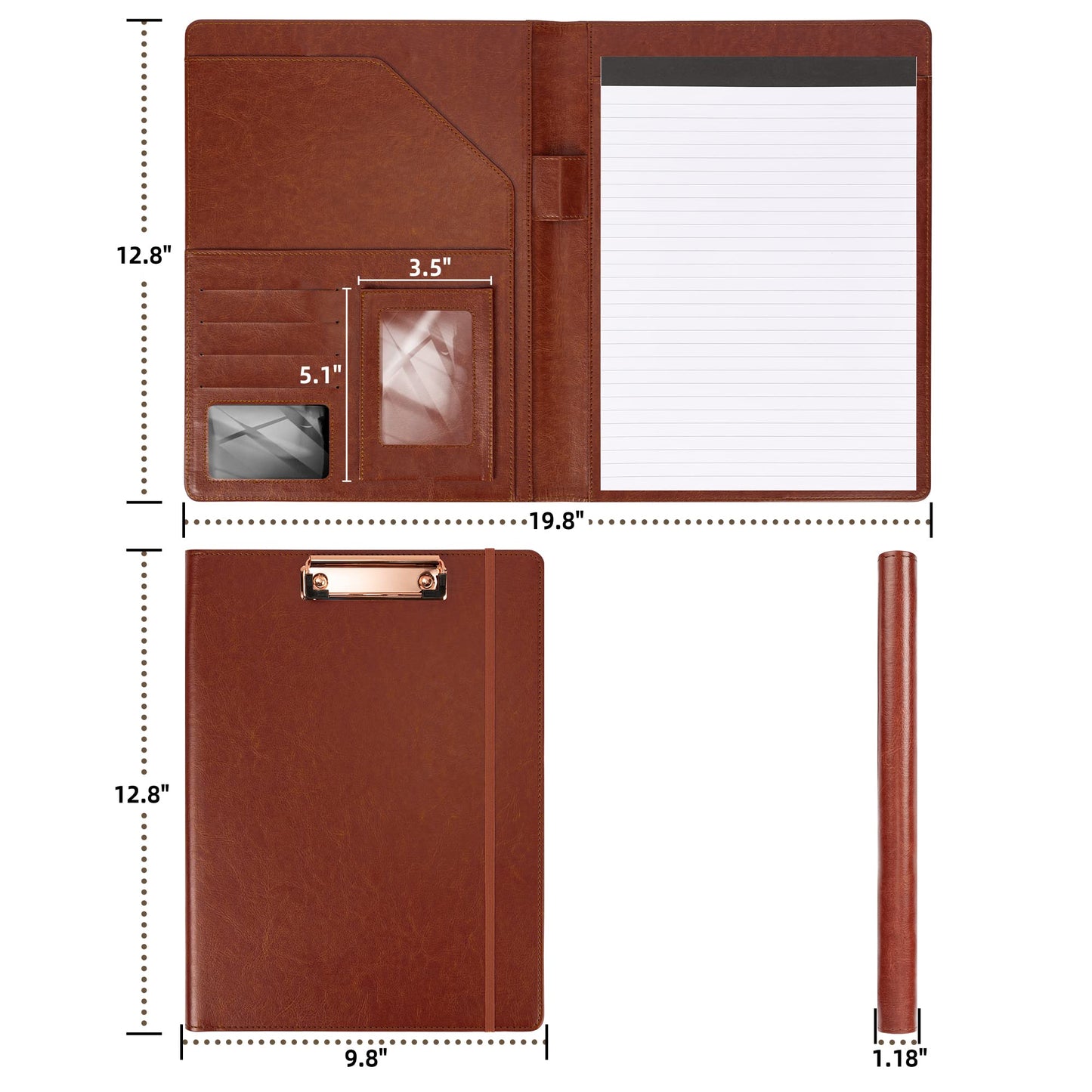 Brown Leather Portfolio Organizer Clipboard Storage Folio Padfolio for Men Notepad Notebooks for Work