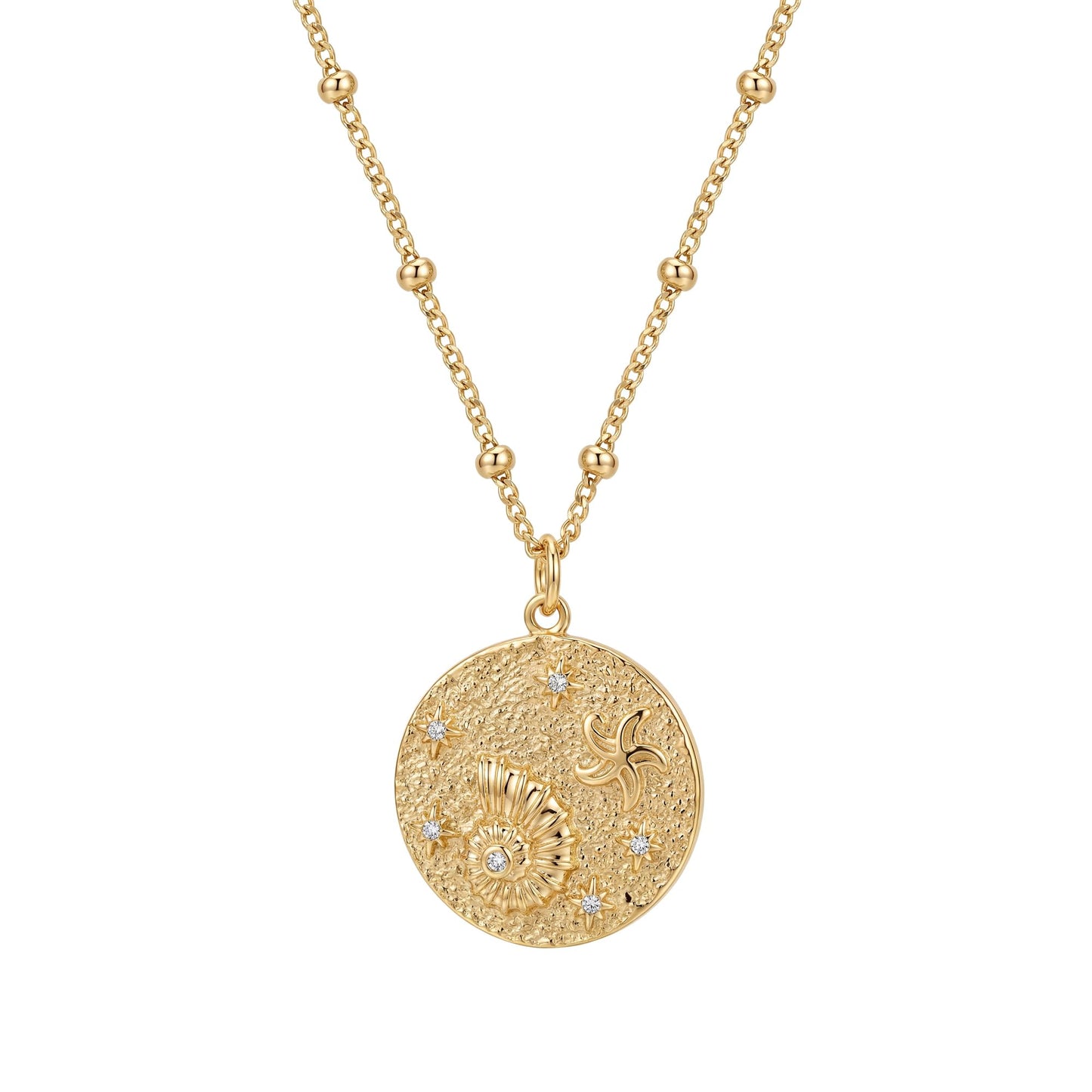 MEVECCO Dainty Gold Conch Shell Coin Pendent Necklace for Women 18K Gold Plated Shell Disc Necklace Boho Beach Handmade Ocean Jewelry for Holiday Gift