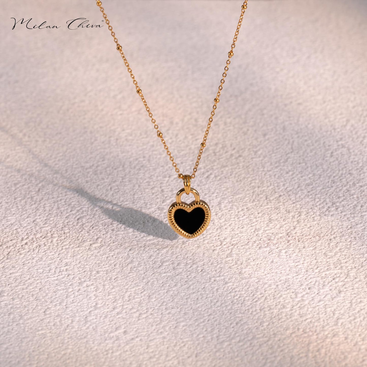 Milan Chiva Natural Double Side Heart Pendant Necklace for Women 14K Gold Shell Dainty Statement Chain Jewelry MNS-1030GD