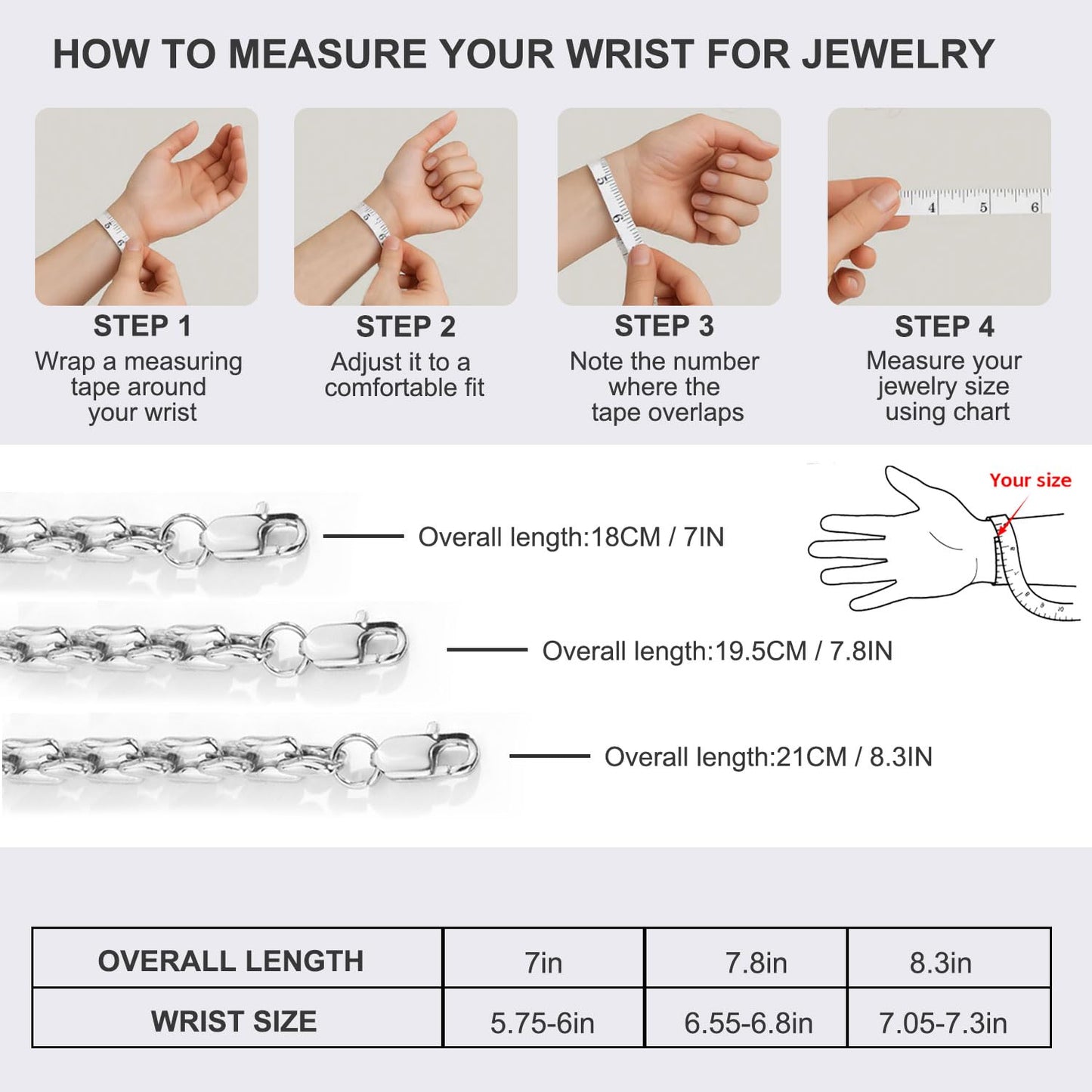 AIAINAGI Silver Link Chain Bracelets for Women Men 7mm Stainless Steel Paperclip Bracelets Rectangle Solid Chunky Chain 7/7.8/8.3Inches Unisex Wrist Jewelry Gift for Mother(7.8inch)